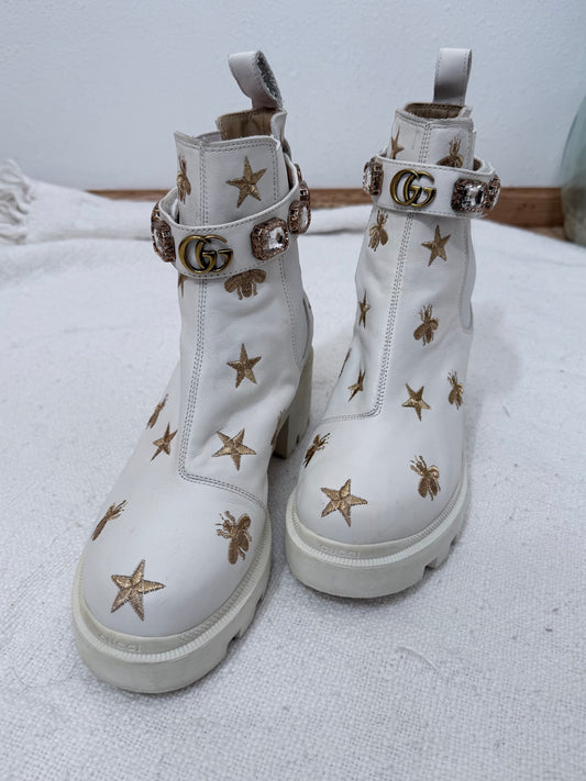 Ivory GG Embroidered Booties - 7/7.5