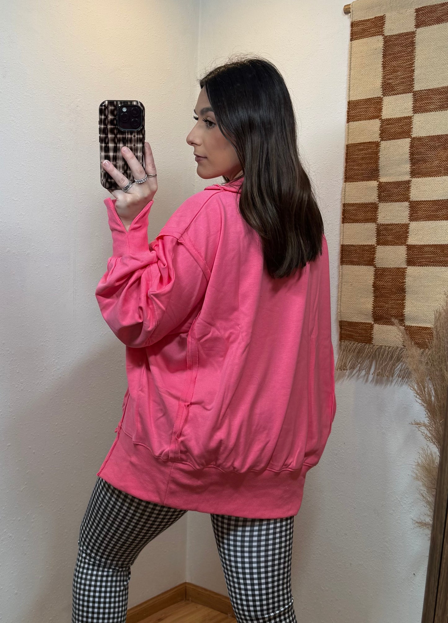 Flamingo Pink Henley Pullover