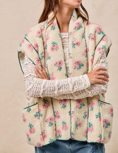 Spring Floral Oatmeal Fleece Vest