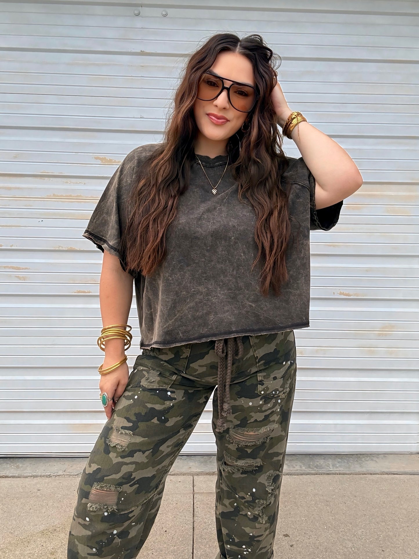 Boxy Mineral Washed Tee : Ash Black