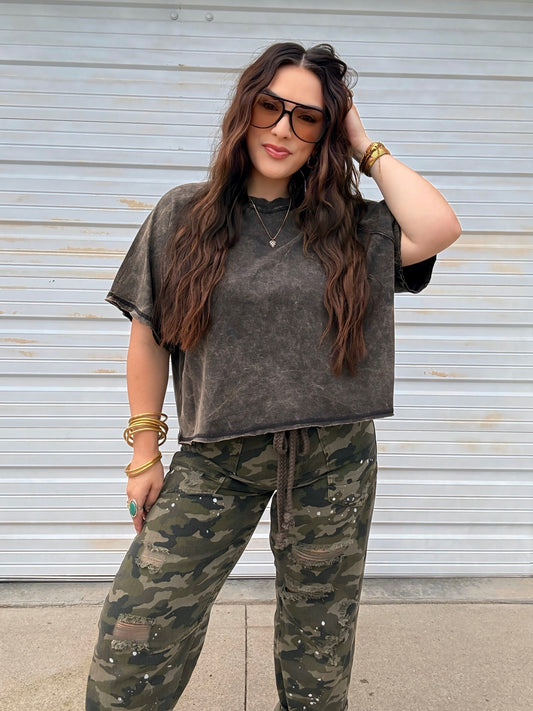 Boxy Mineral Washed Tee : Ash Black