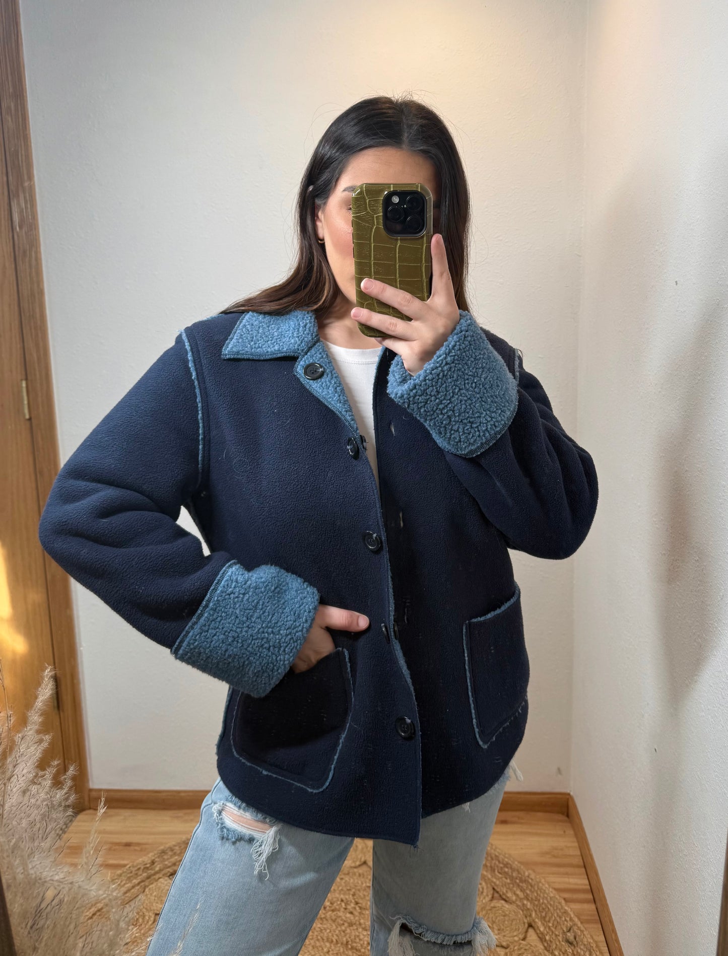 Navy Reversible Fleece Vintage Jacket (Medium)