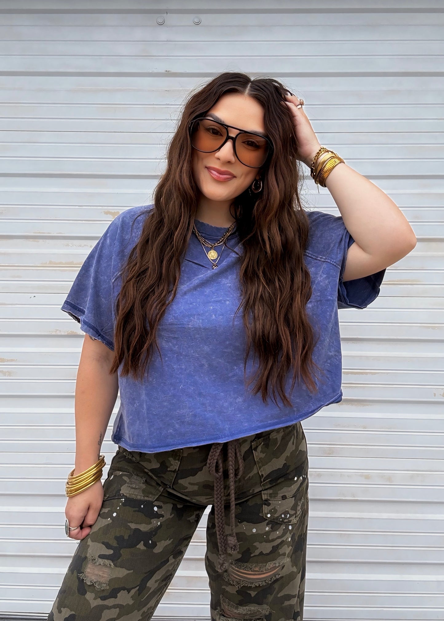 Boxy Mineral Washed Tee : Blueberry
