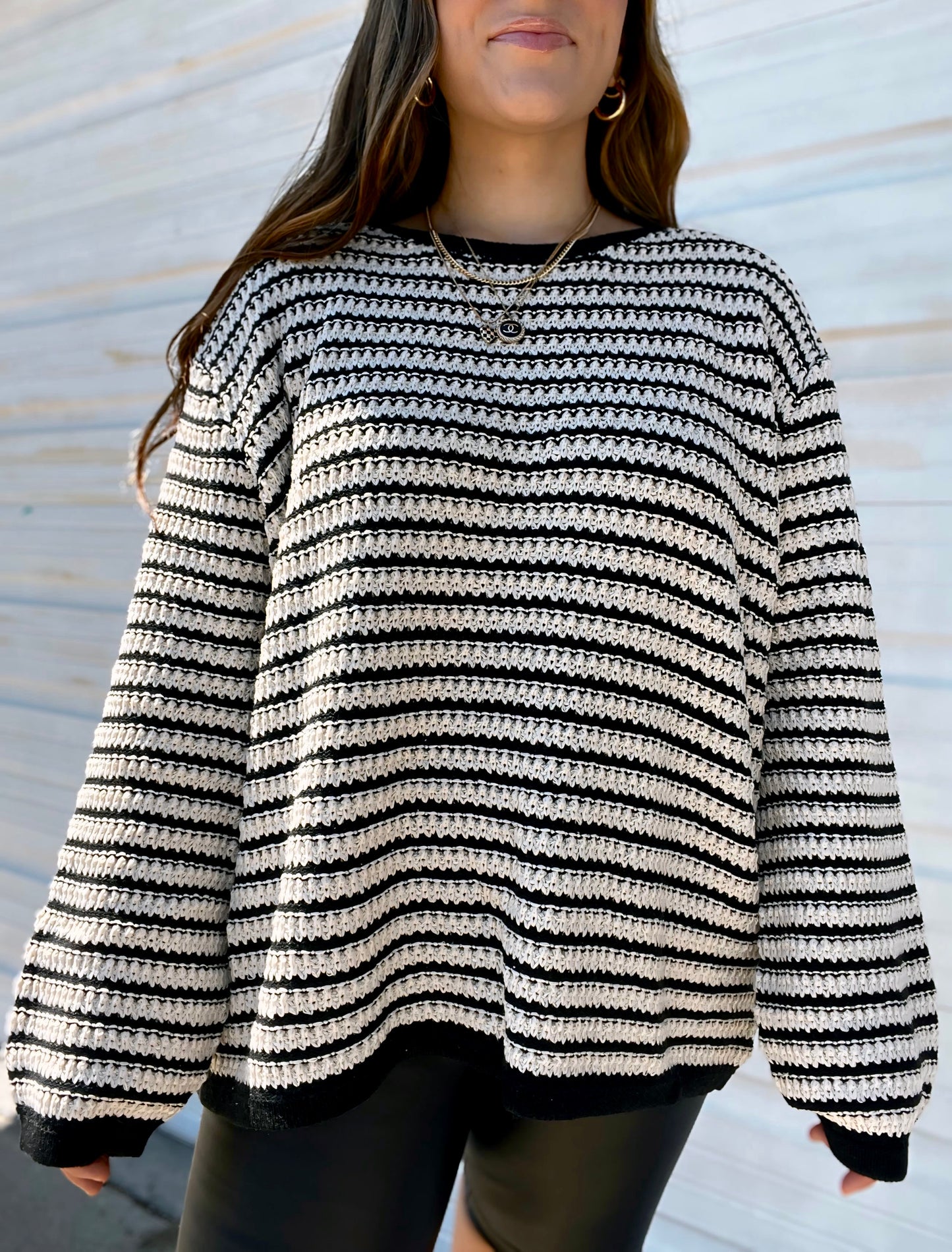 Wren Crochet Knit Striped Sweater