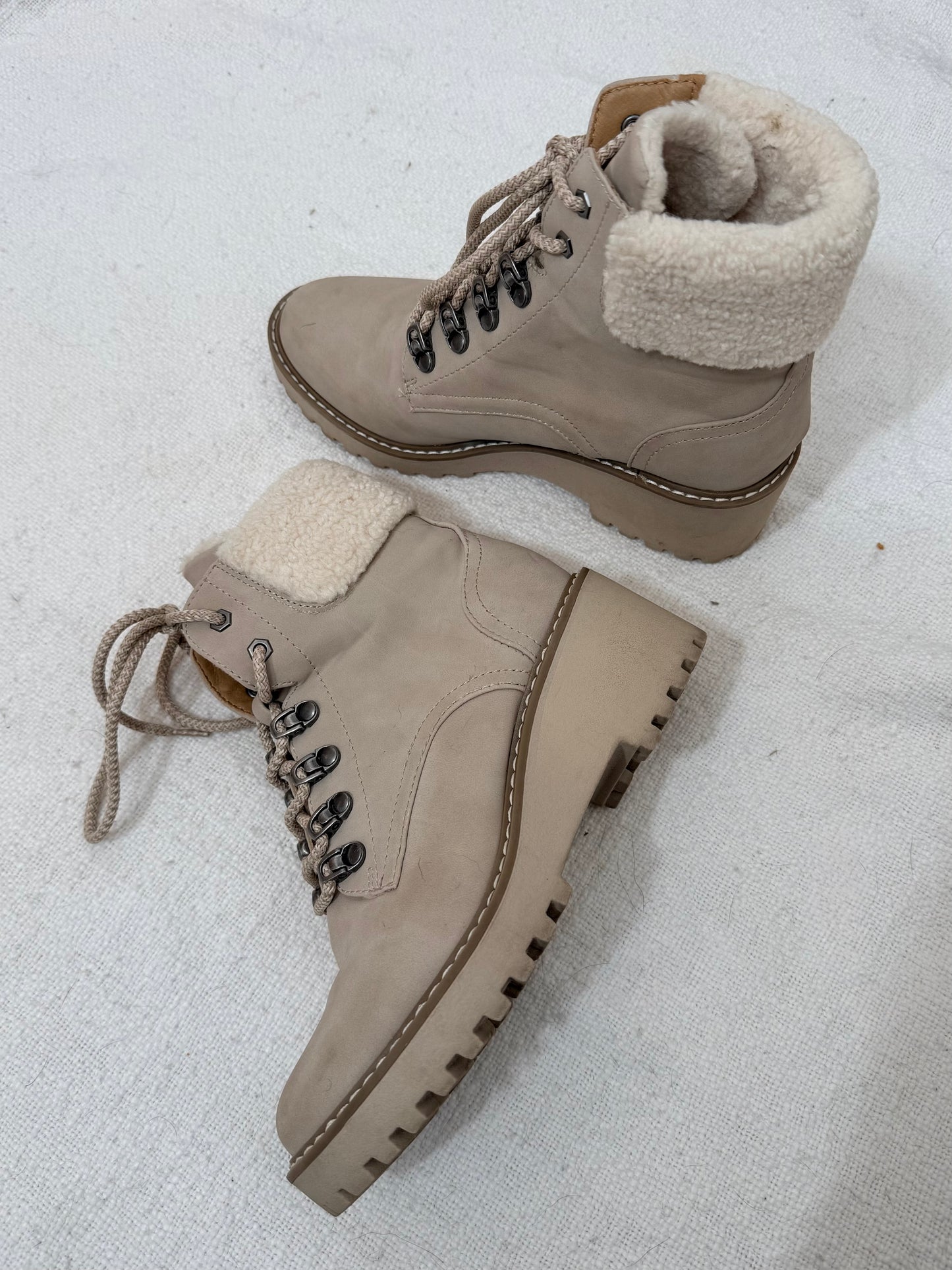 Taupe Sherpa Wedge Booties - 7