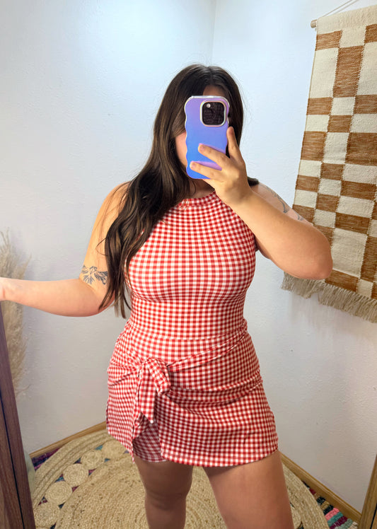 Wrap it up Romper : Red Gingham