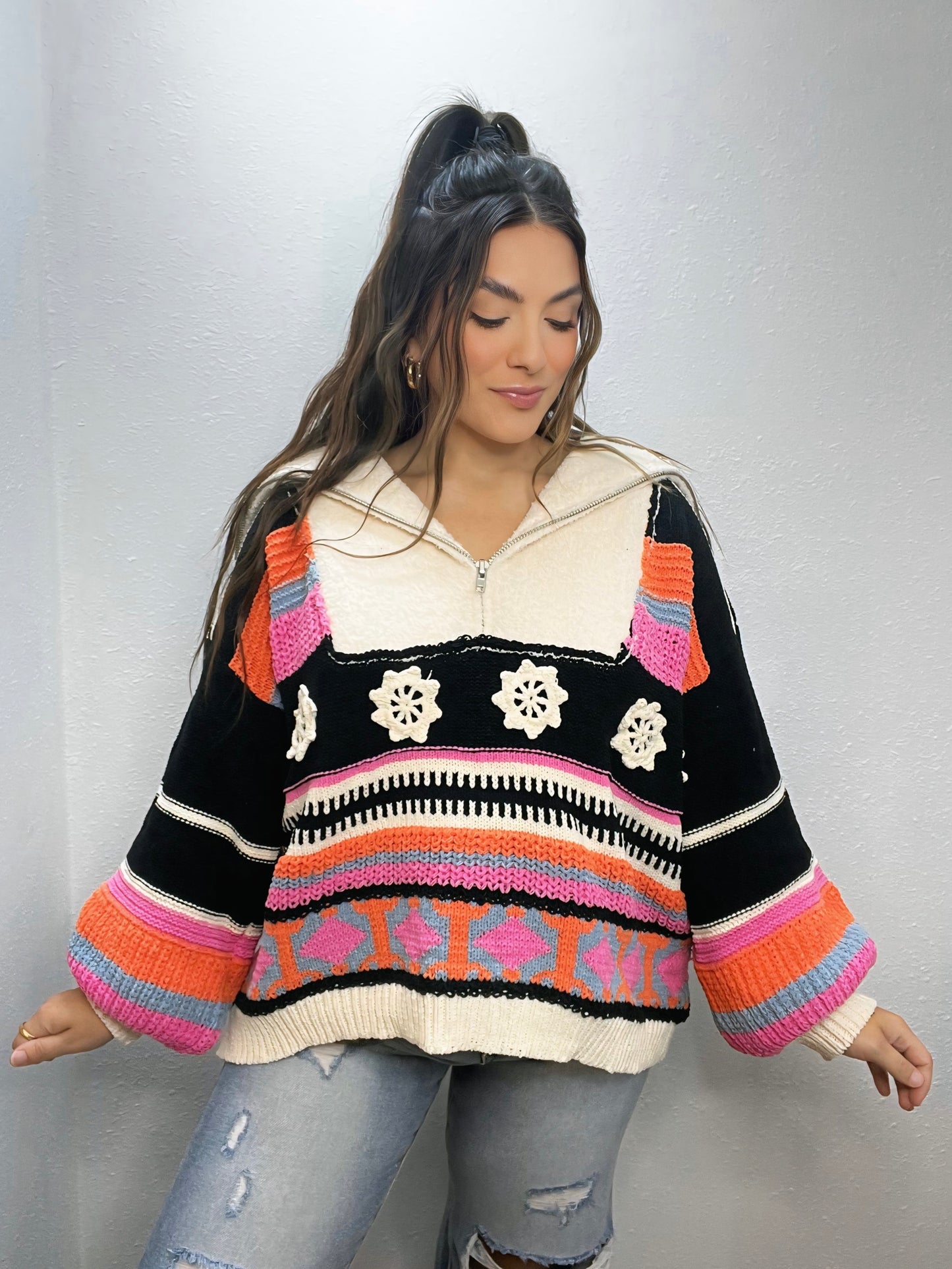 Scottie Crochet Zip Pullover