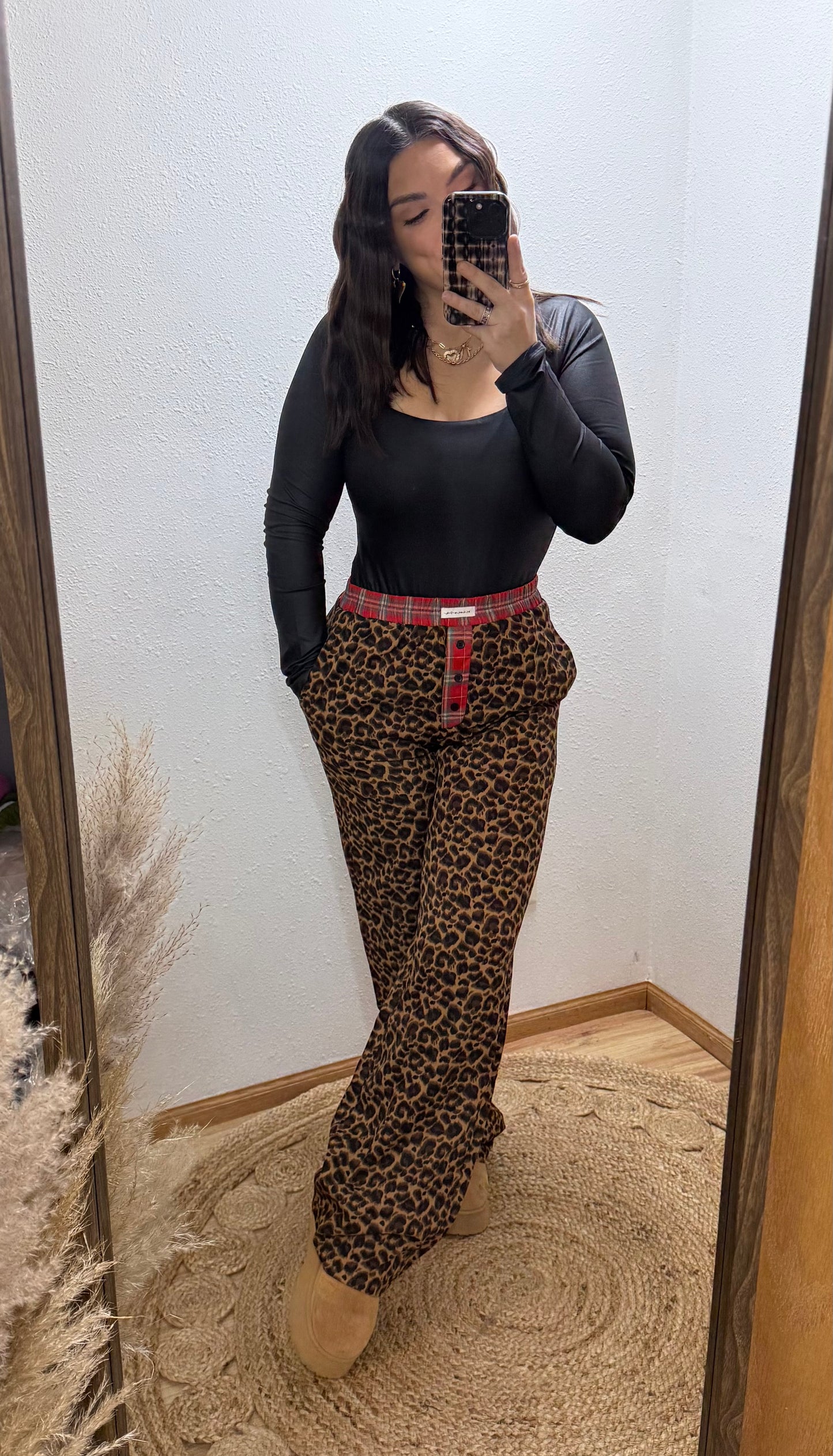 Leopard Plaid Trim Boxer Pants