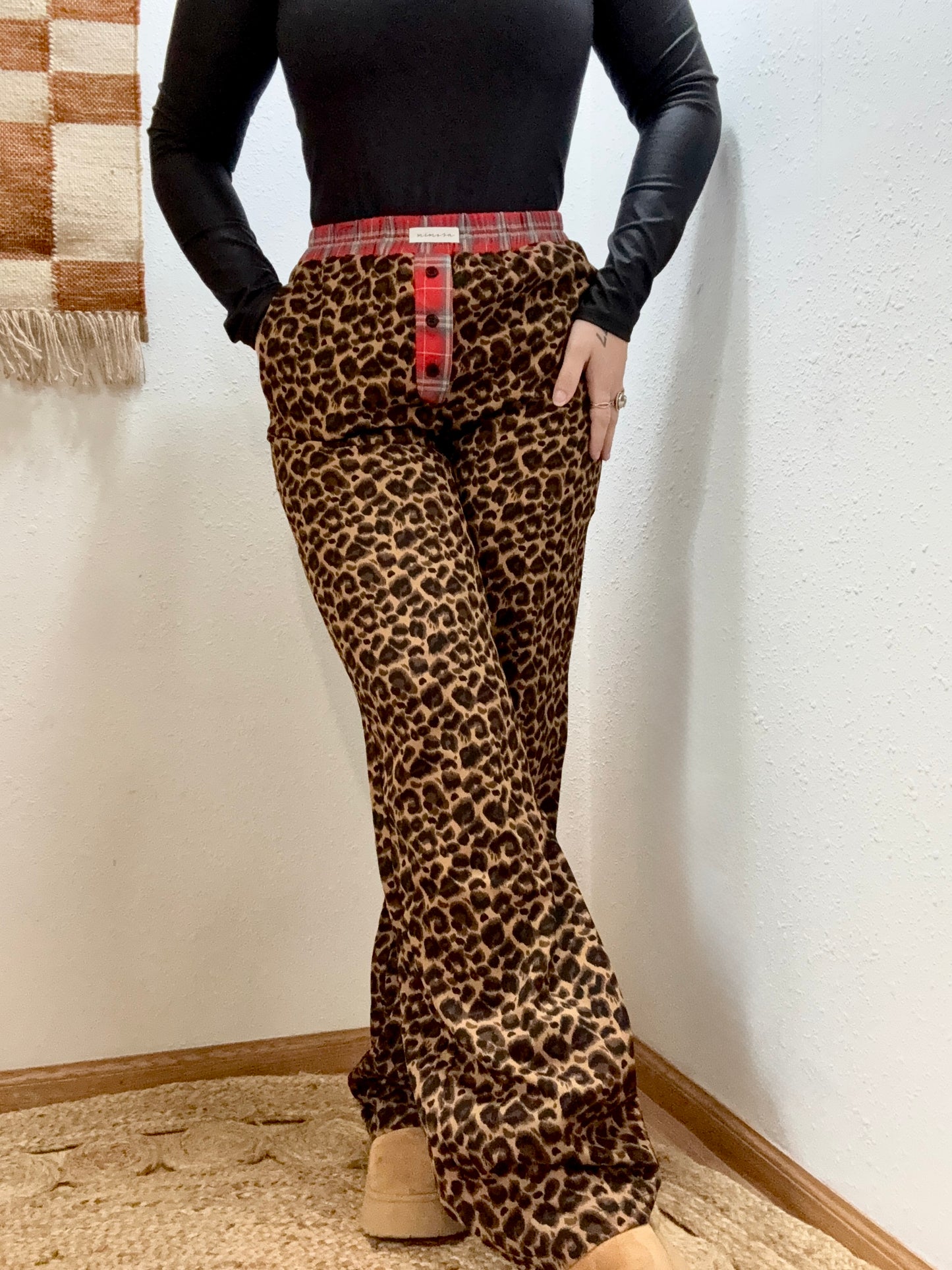 Leopard Plaid Trim Boxer Pants