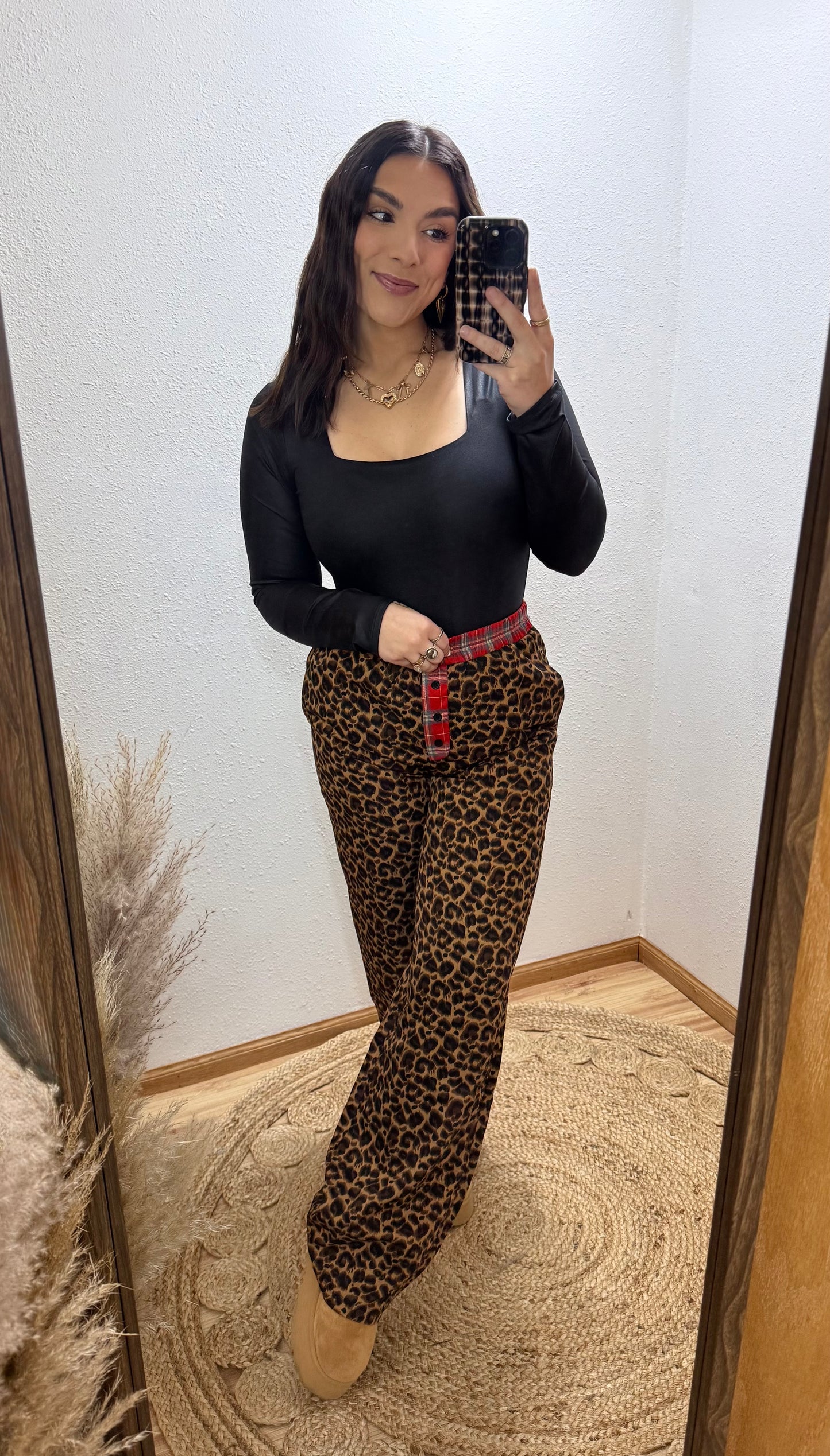 Leopard Plaid Trim Boxer Pants