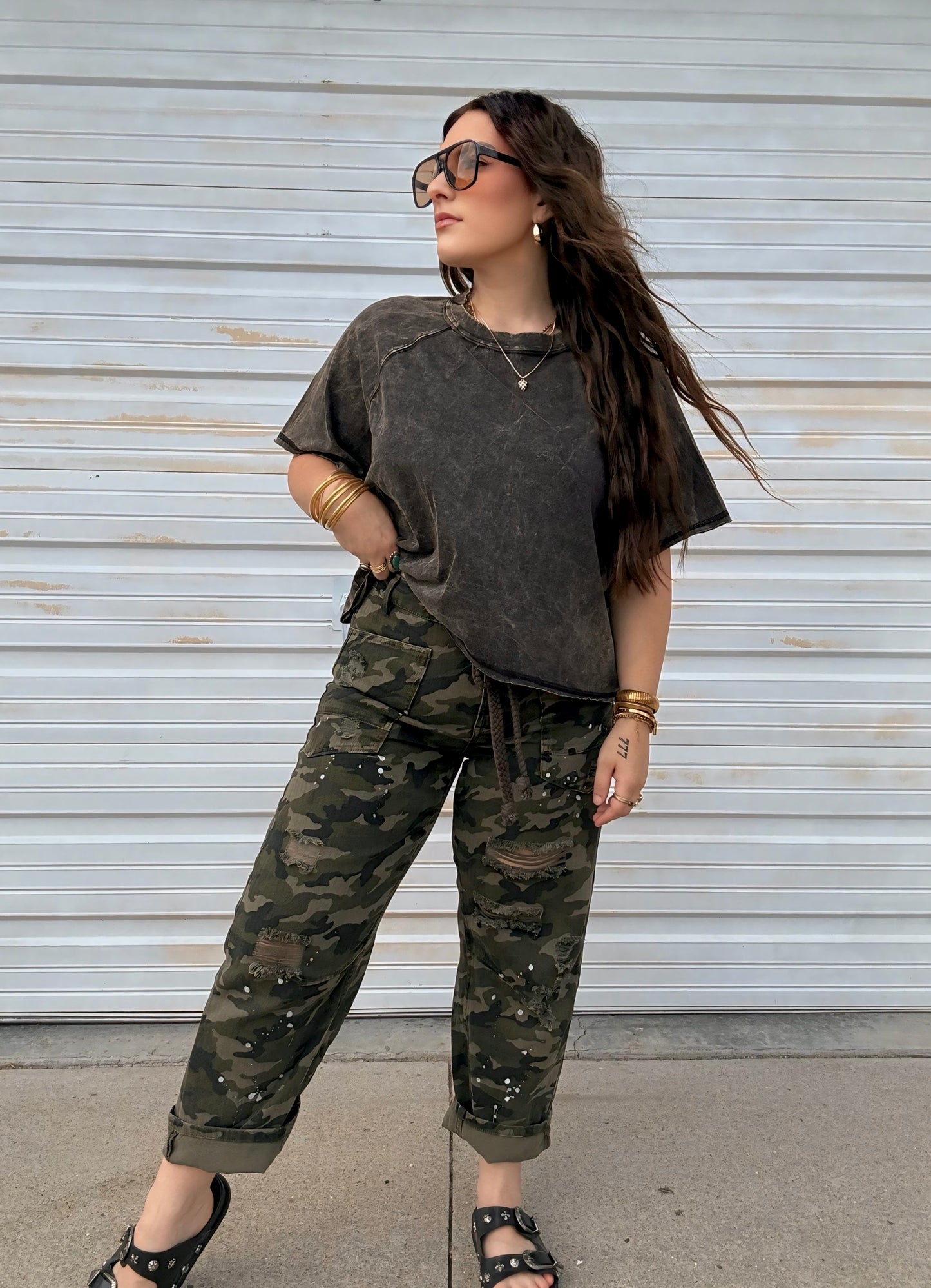 Boxy Mineral Washed Tee : Ash Black