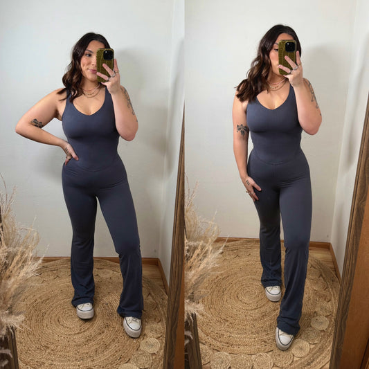 Comfort Awaits Flared Jumpsuit : Charcoal