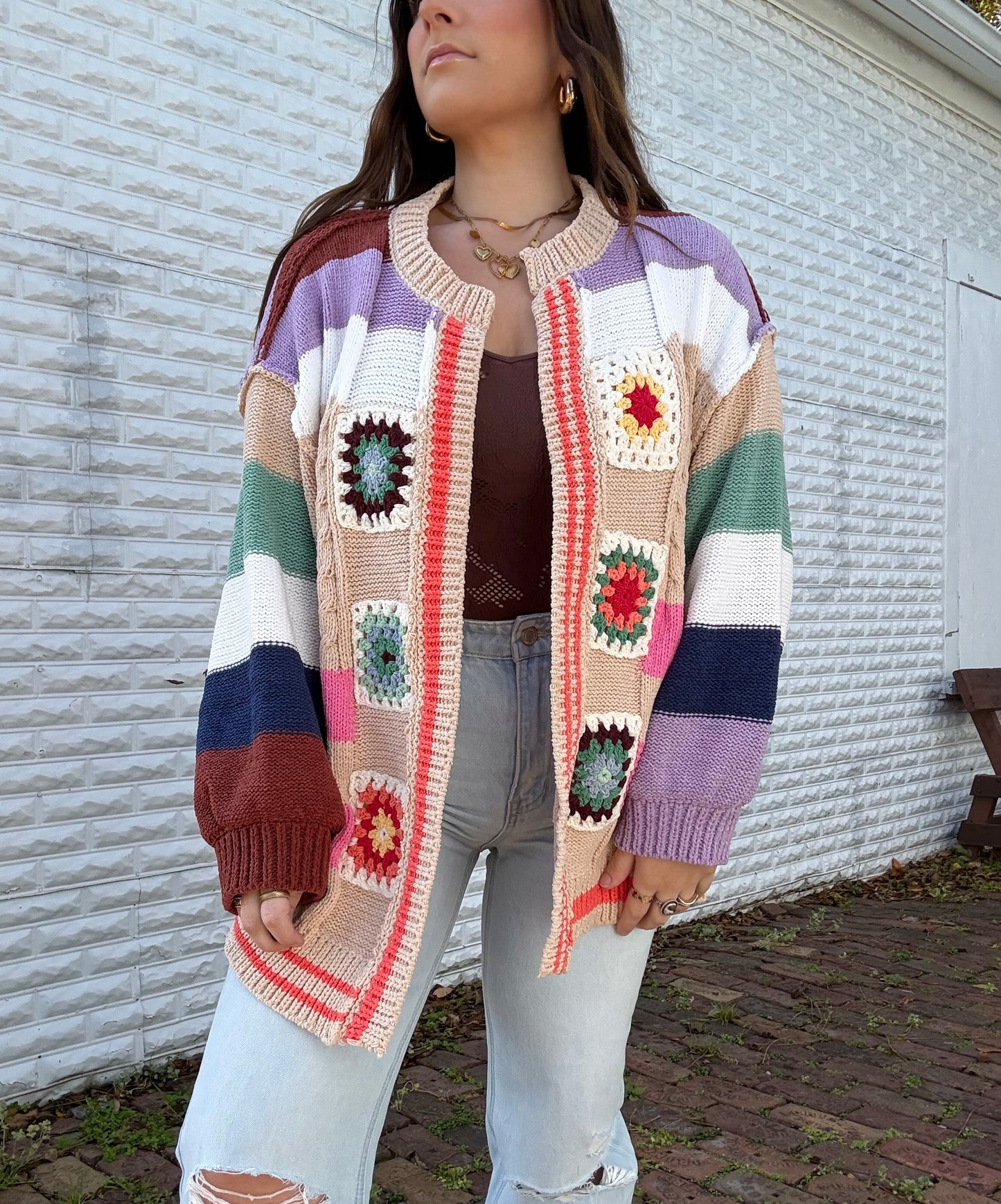 POL Granny Patch Knit Cardigan