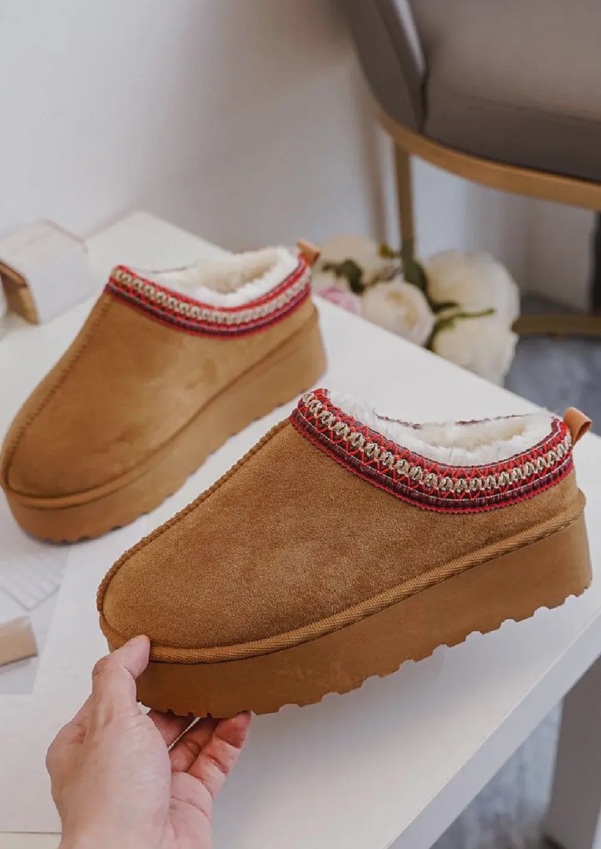 Tazz Platform Slip-Ons: Chestnut