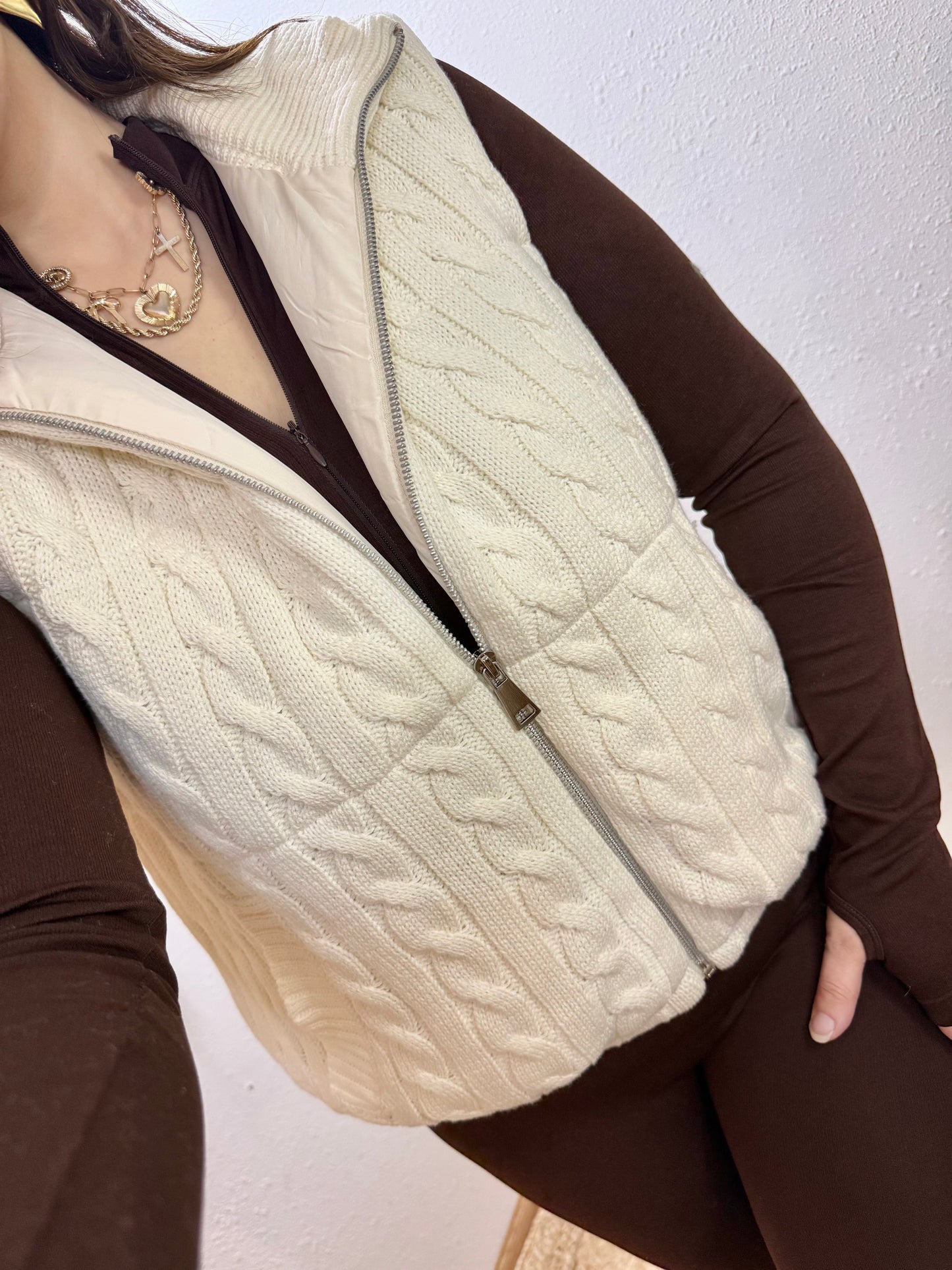 Cable Knit Puffer Vest