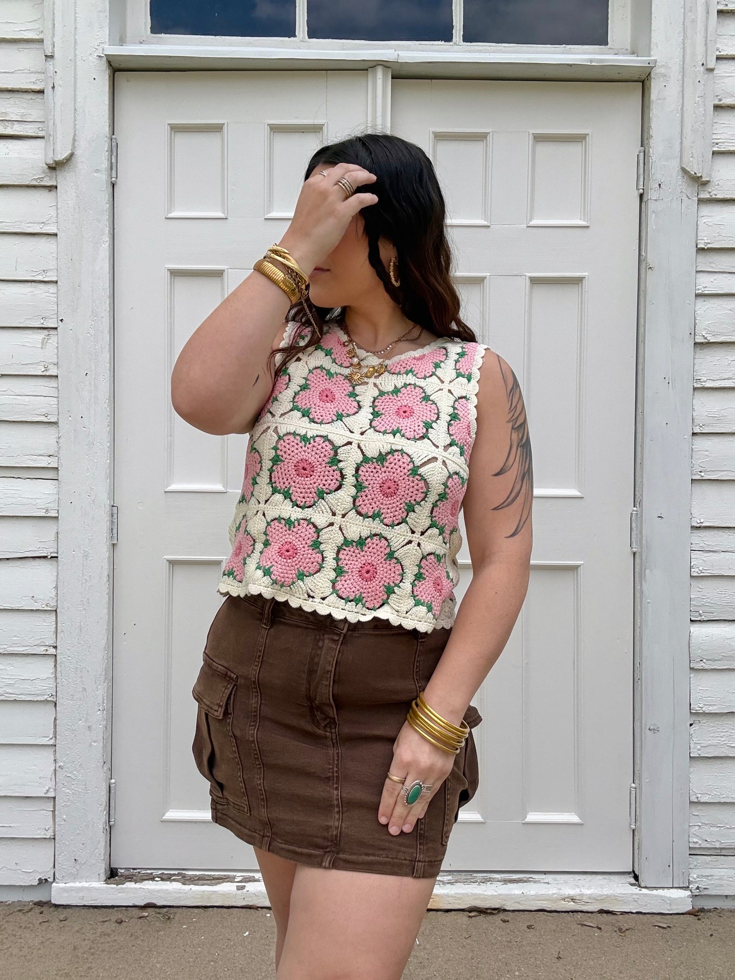 Daisy Crochet Knit Tank