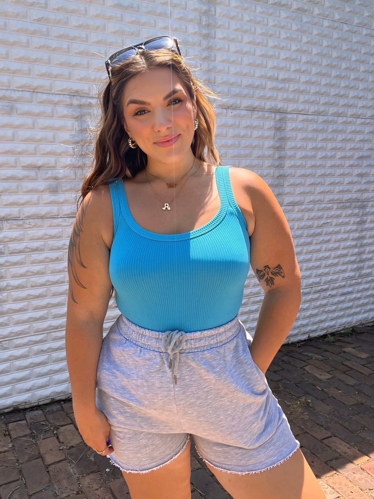 Scoop Neck Ribbed Bodysuit : Horizon Blue