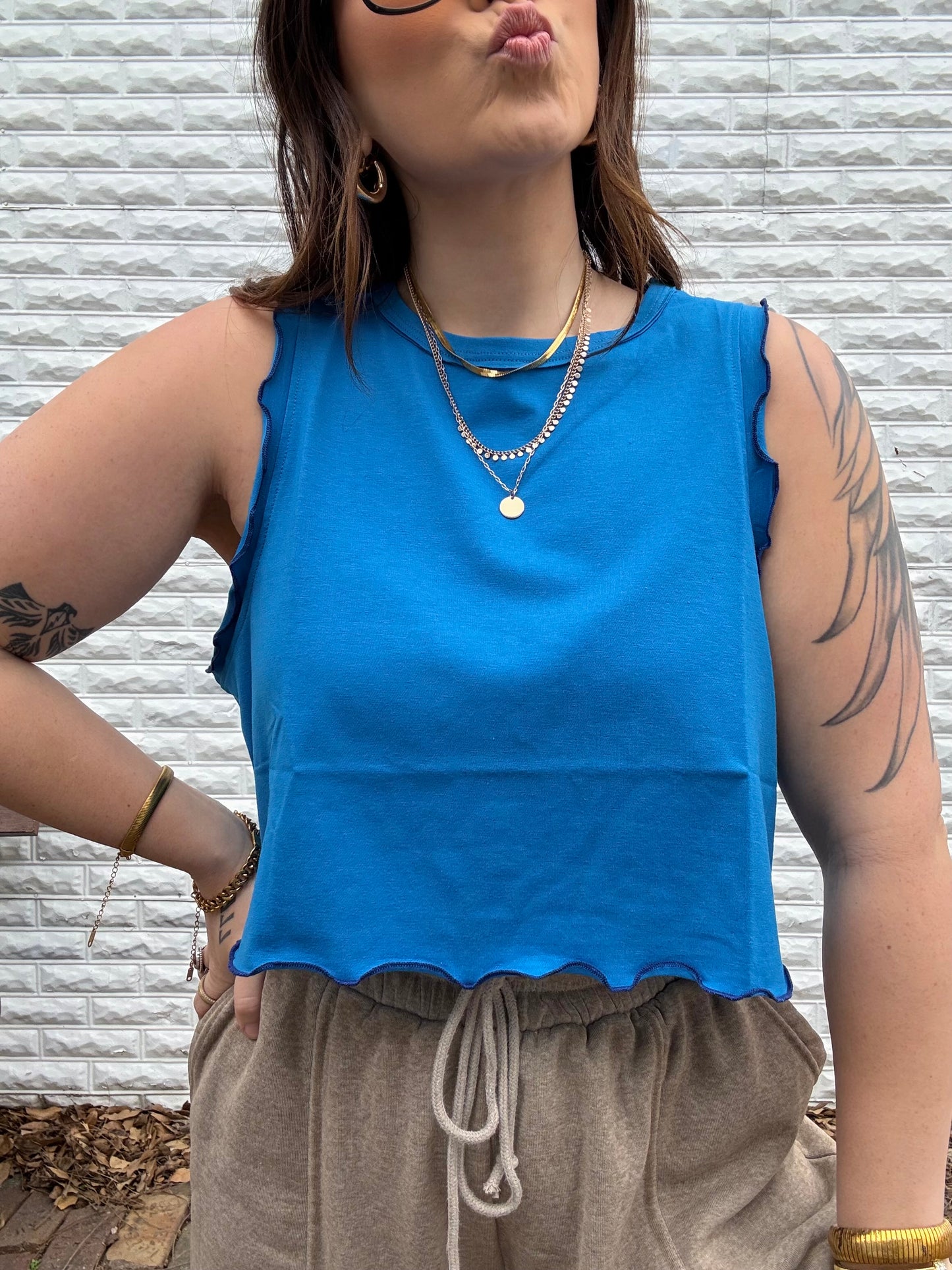 French Blue Lettuce Edge Tank | S-3X
