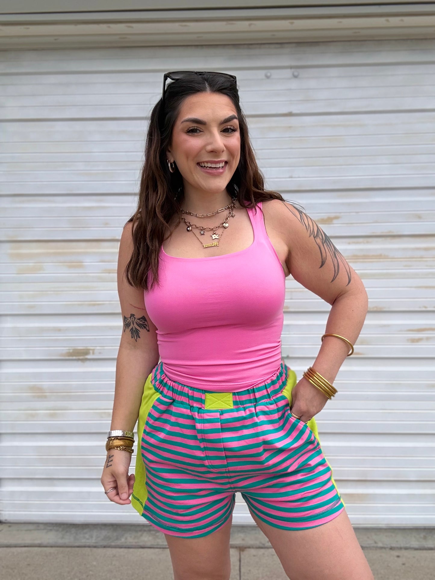 Neon Summer Striped Colorblock Shorts
