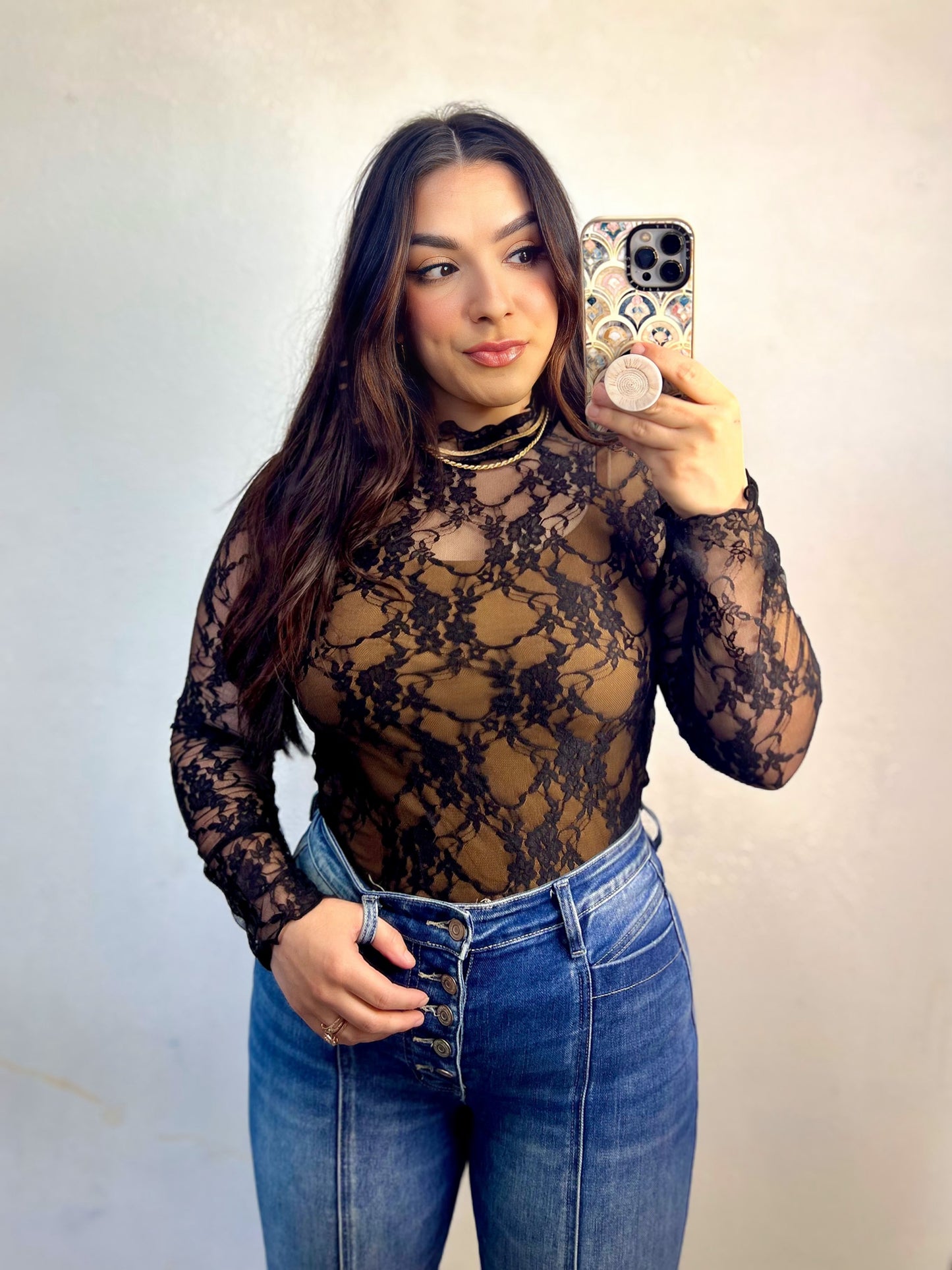 CURVY | Floral Lace Sheer Layering Tops