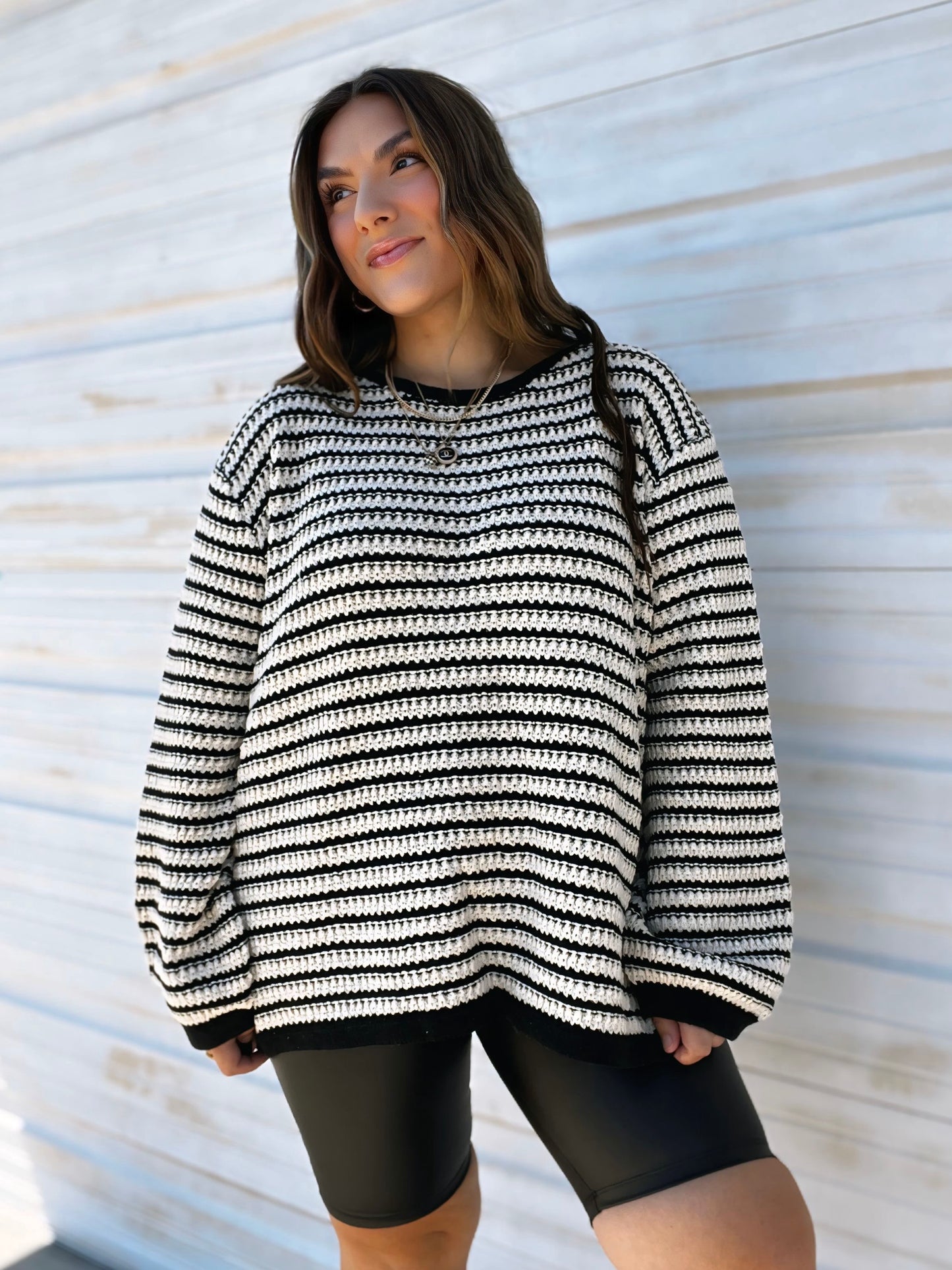 Wren Crochet Knit Striped Sweater