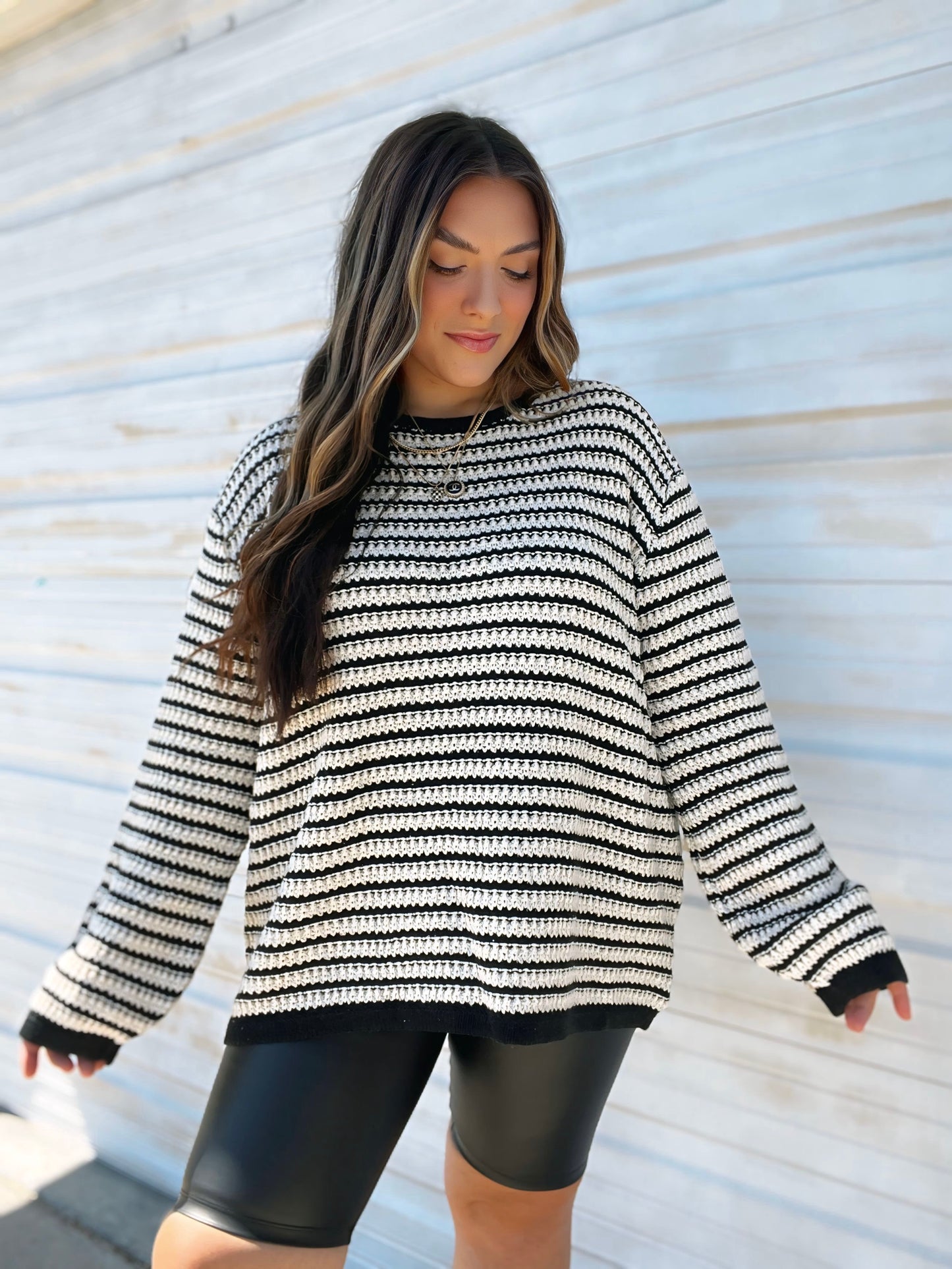 Wren Crochet Knit Striped Sweater