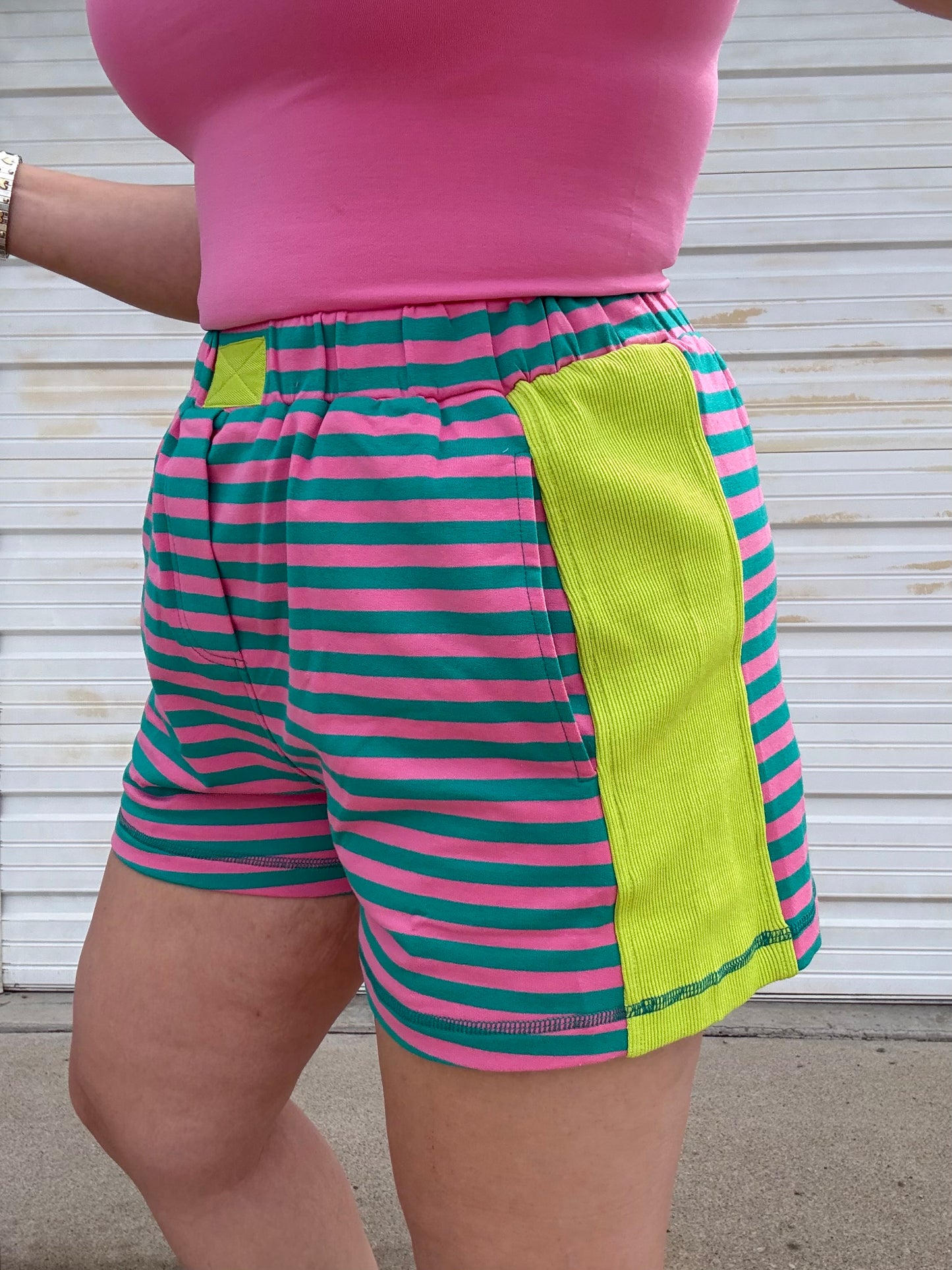 Neon Summer Striped Colorblock Shorts