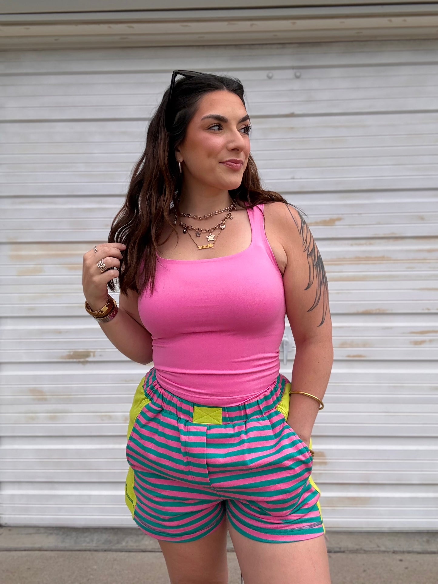 Neon Summer Striped Colorblock Shorts