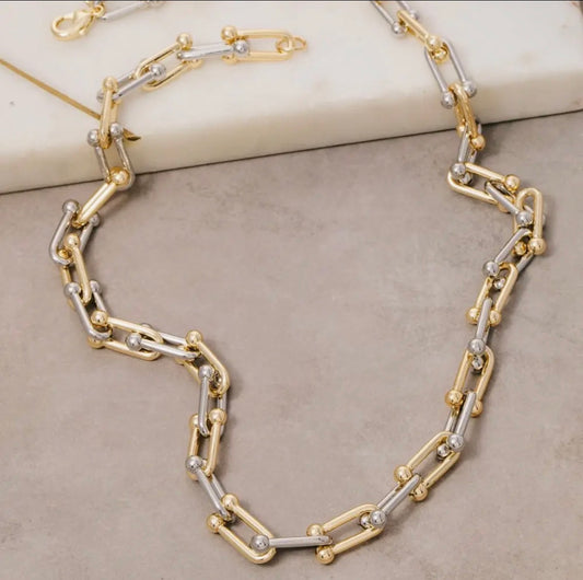 Mixed Metal U Chain Link Necklace
