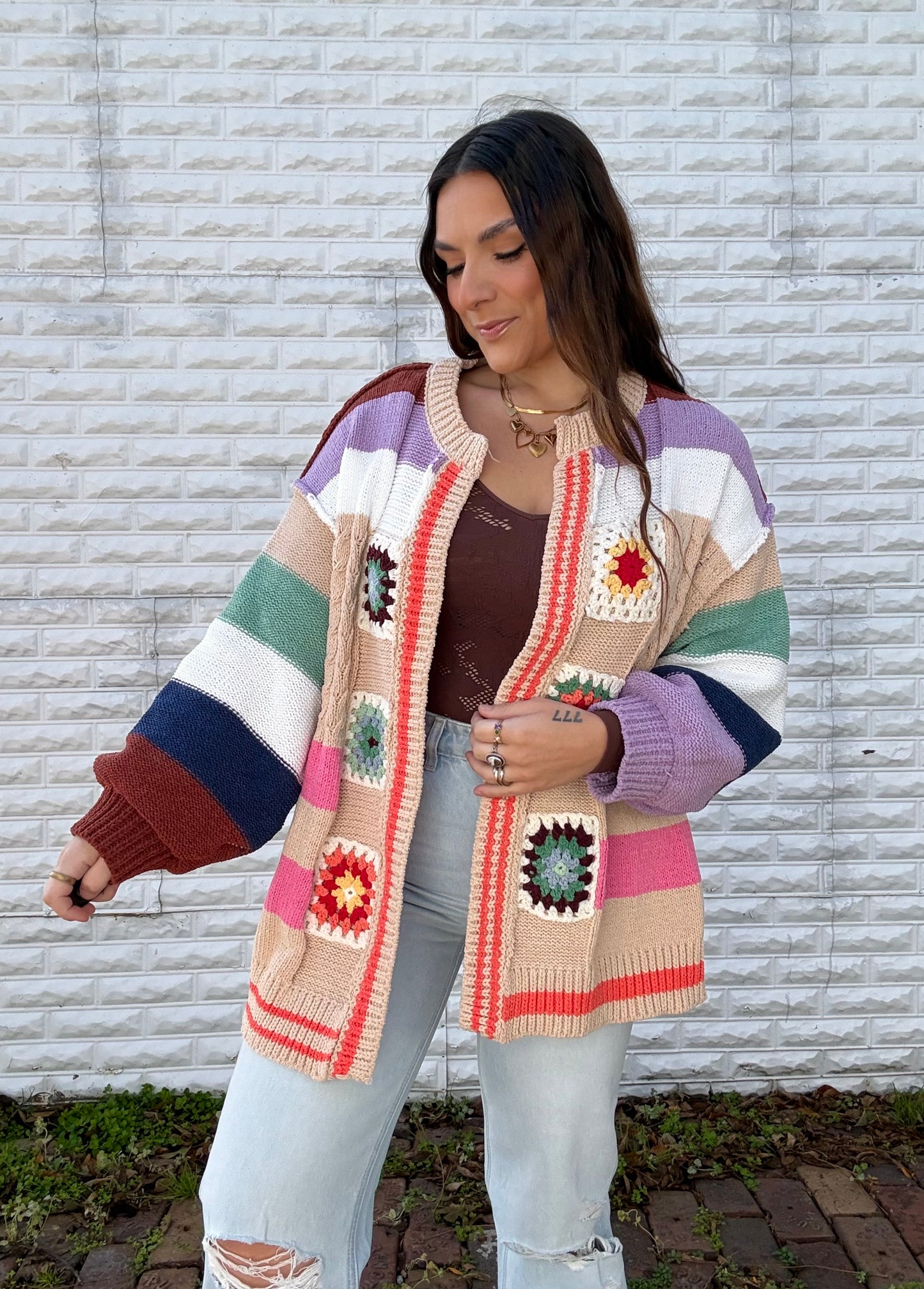 POL Granny Patch Knit Cardigan