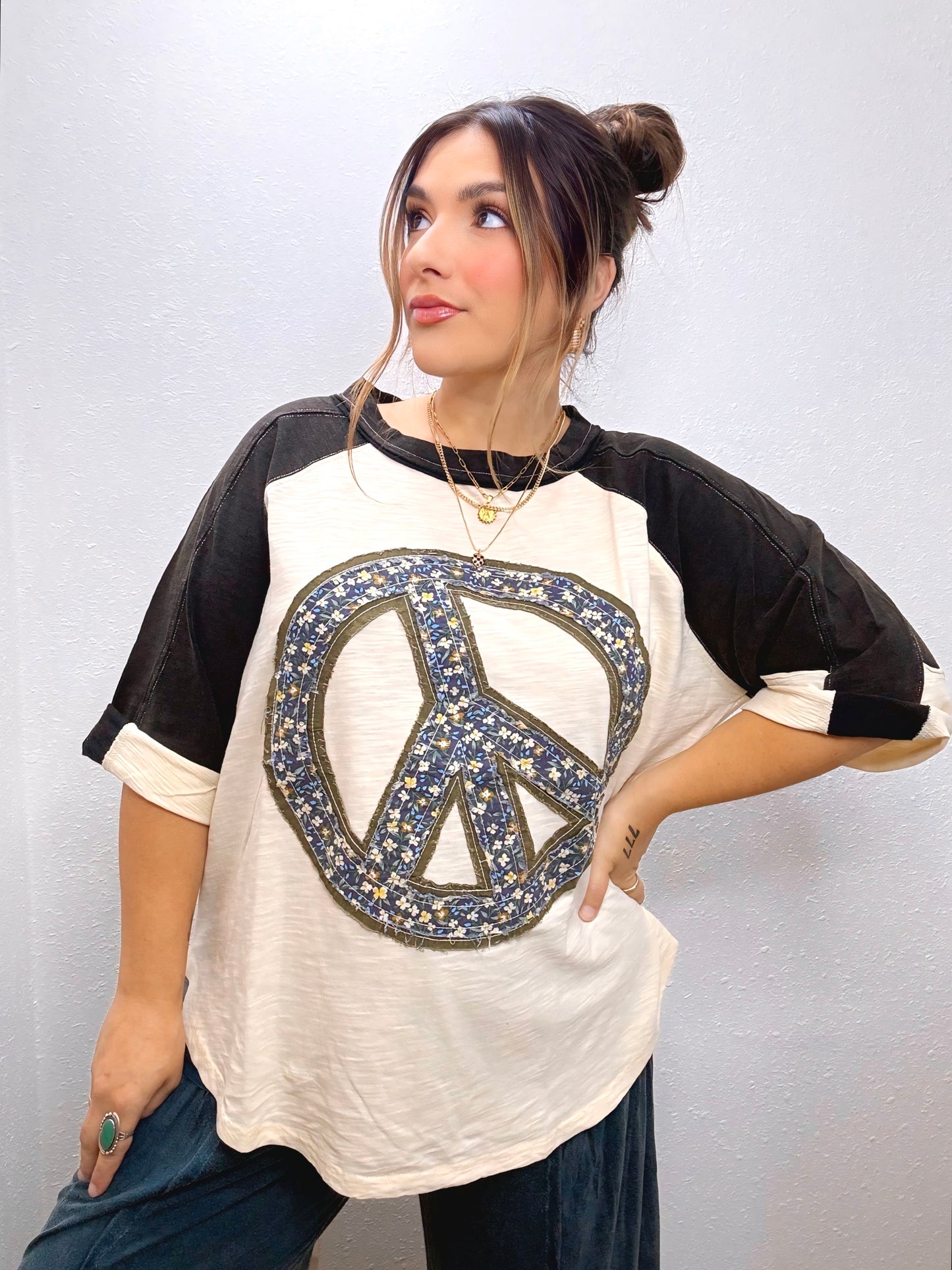 Floral Peace Colorblock Top