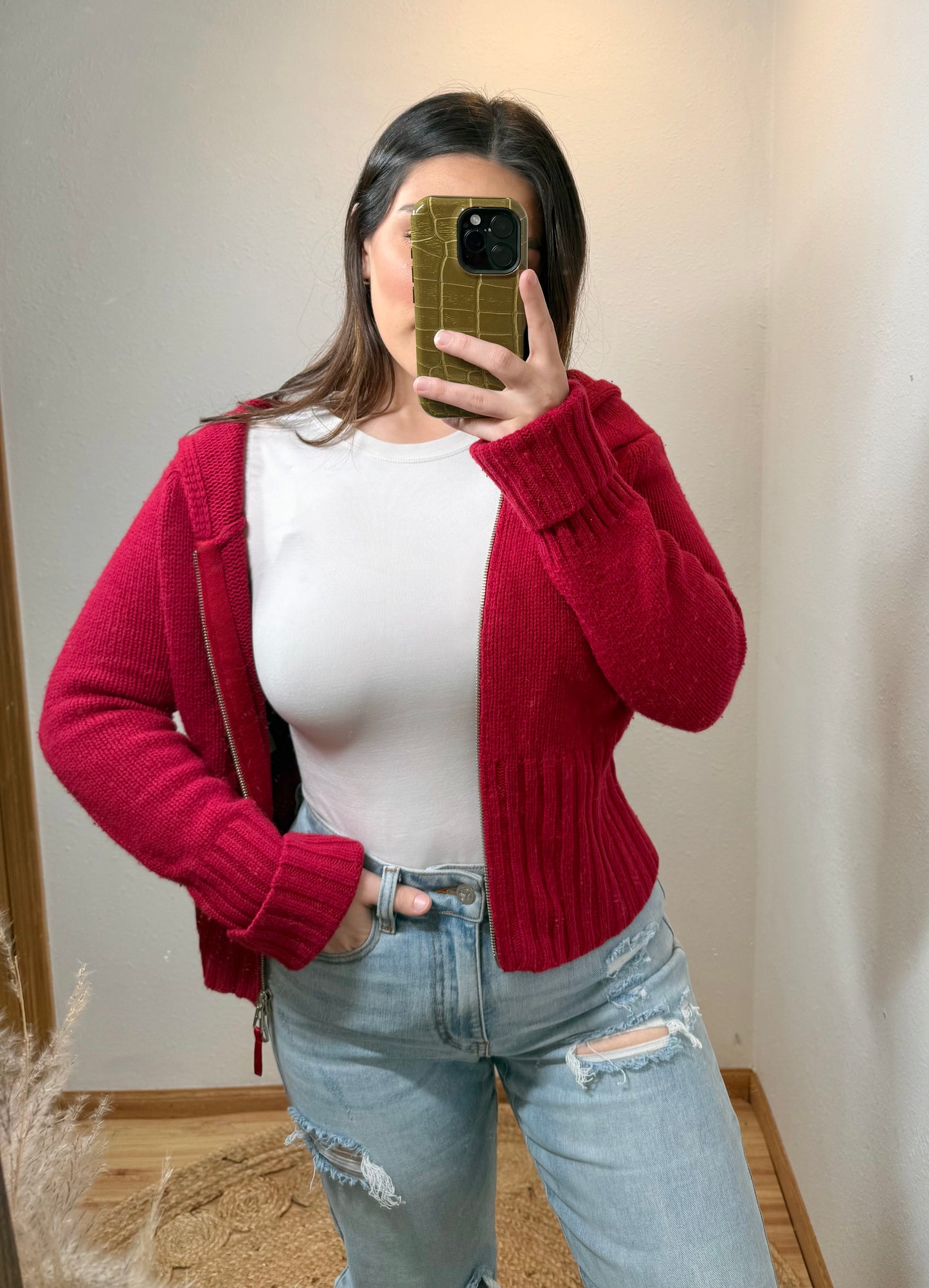 Express Y2K Double Zip Knit Jacket (Large)