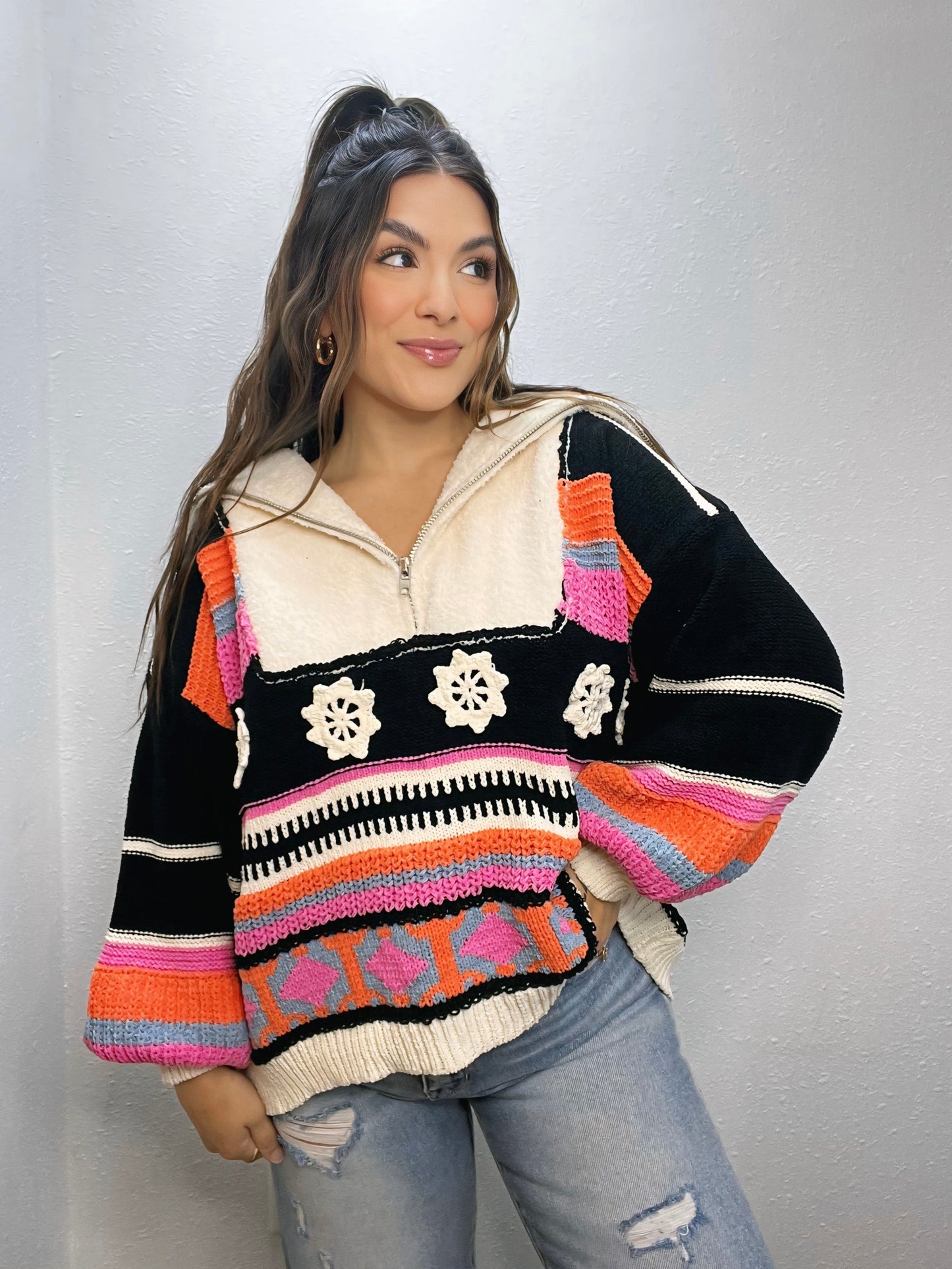 Scottie Crochet Zip Pullover