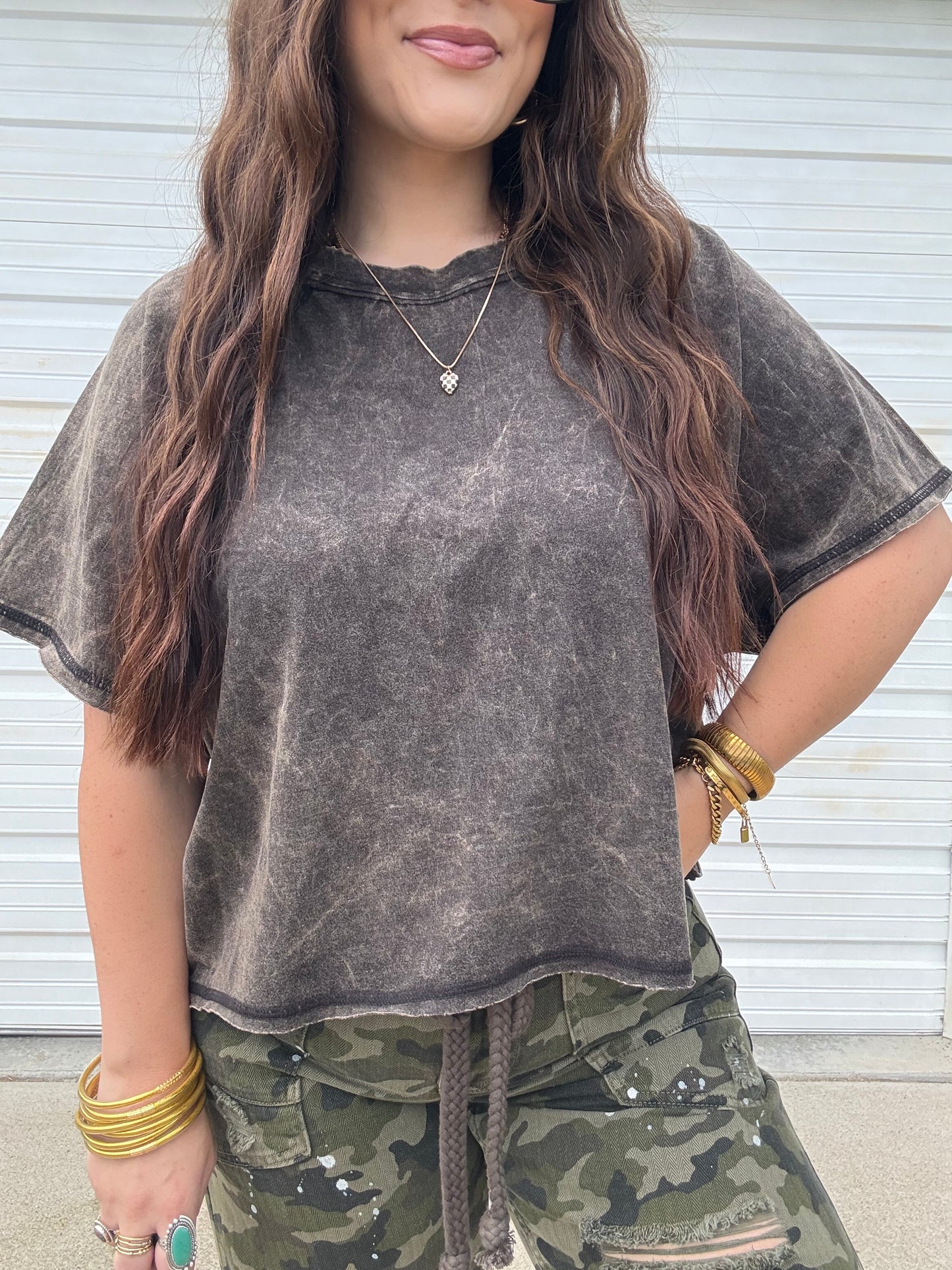 Boxy Mineral Washed Tee : Ash Black