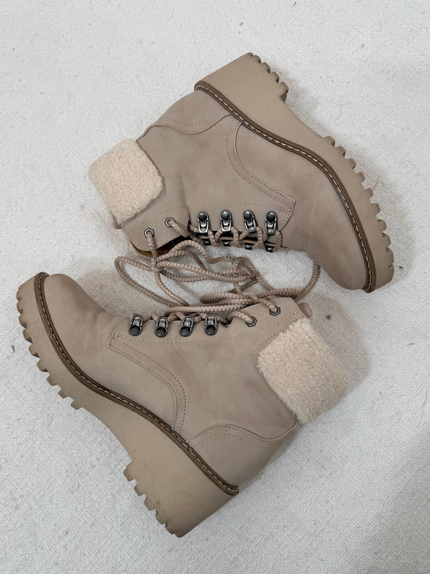 Taupe Sherpa Wedge Booties - 7