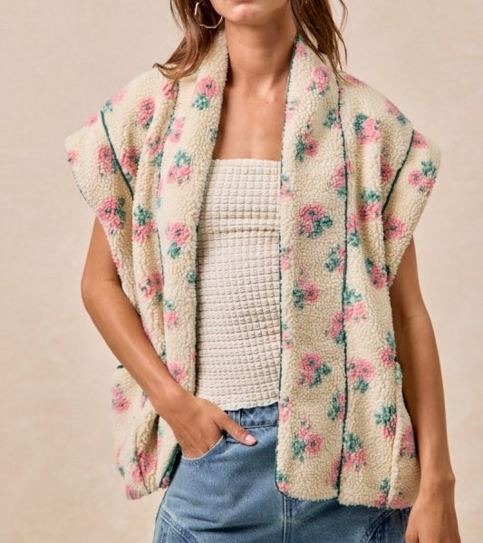 Spring Floral Oatmeal Fleece Vest