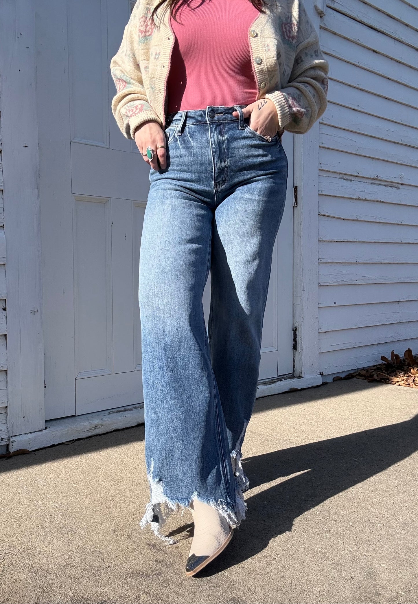 Annie Distressed Hem Denim Jeans