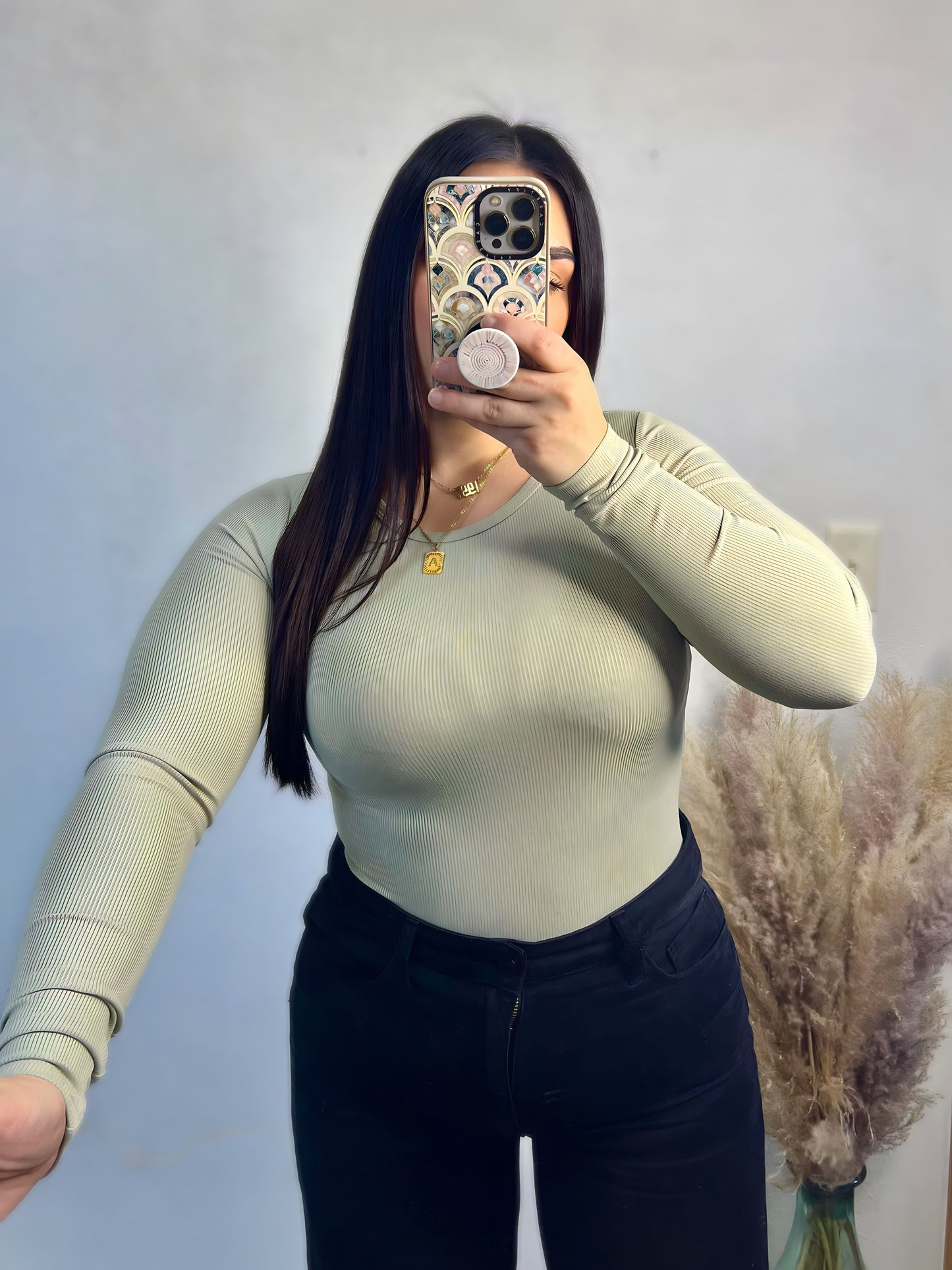 Light Sage Essential Ribbed Bodysuit