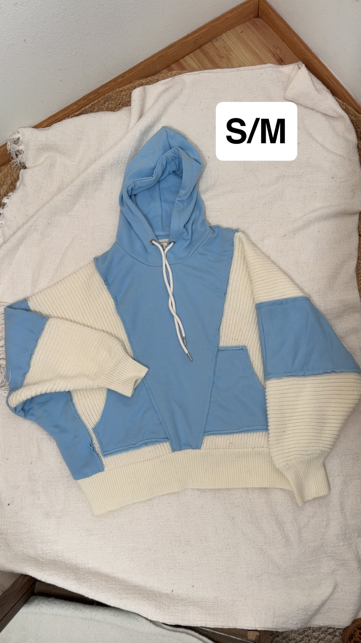 Blue Knit Colorblock Hoodie - S/M
