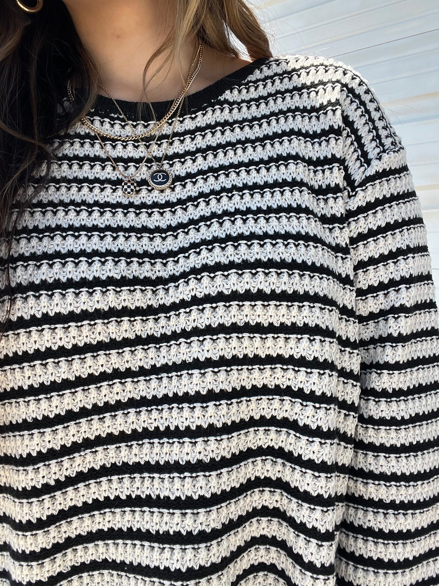 Wren Crochet Knit Striped Sweater