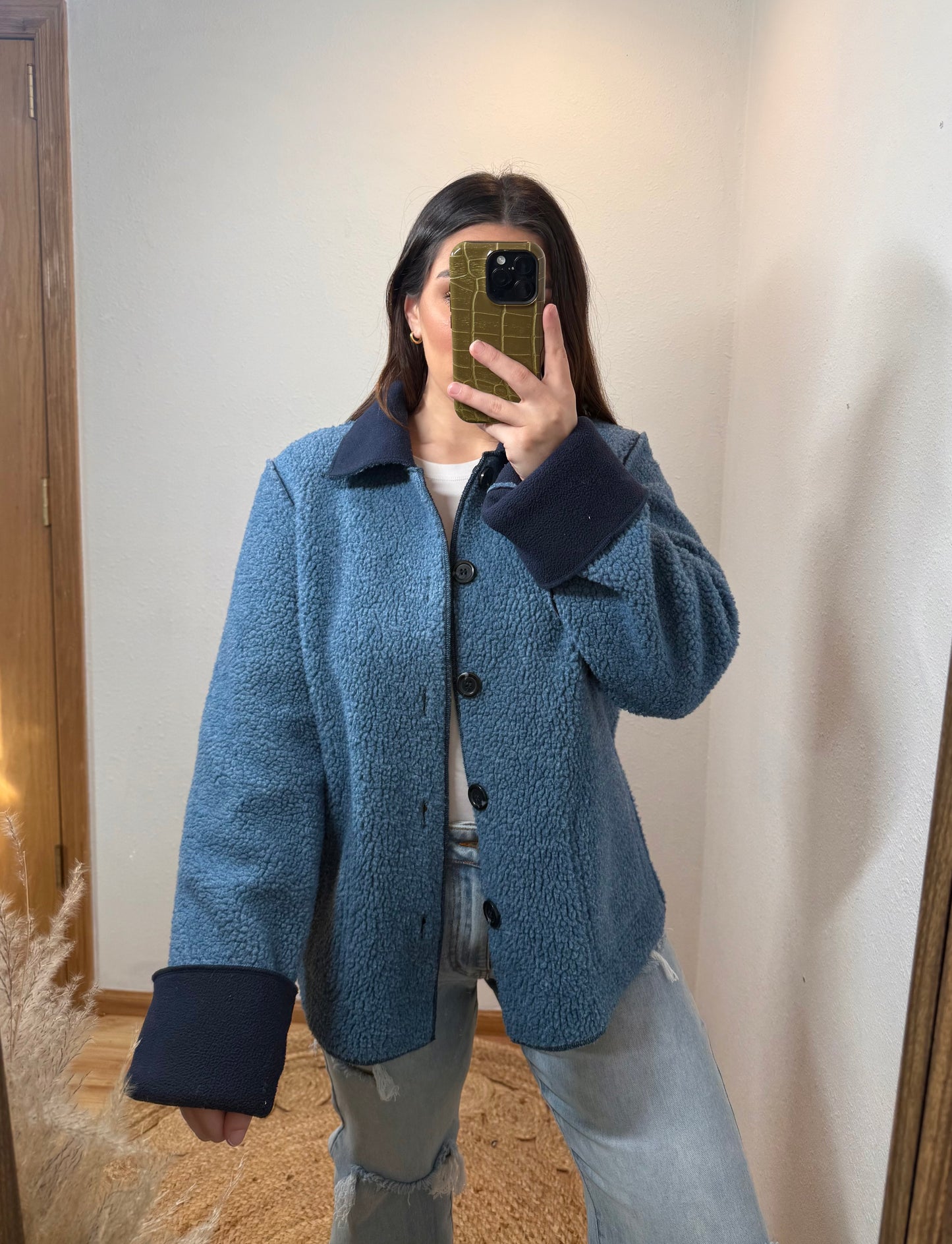 Navy Reversible Fleece Vintage Jacket (Medium)