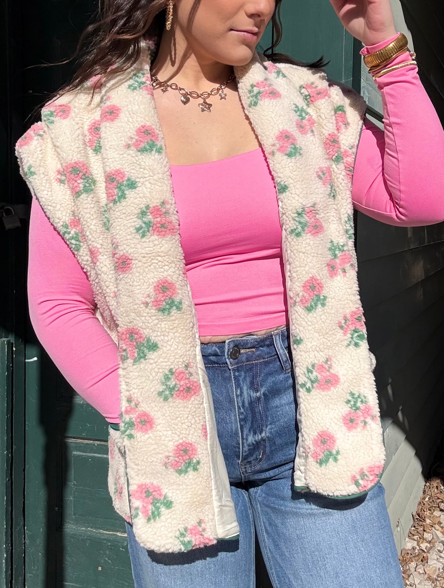 Spring Floral Oatmeal Fleece Vest