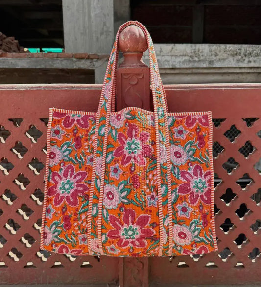 Orange Floral Quilted Bag