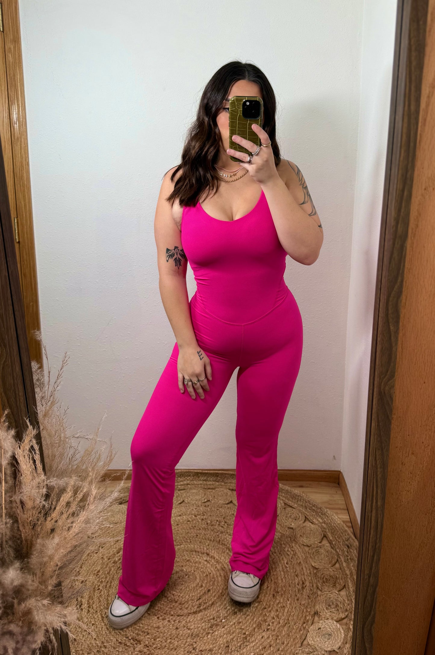 Comfort Awaits Flared Jumpsuit : Barbie Pink