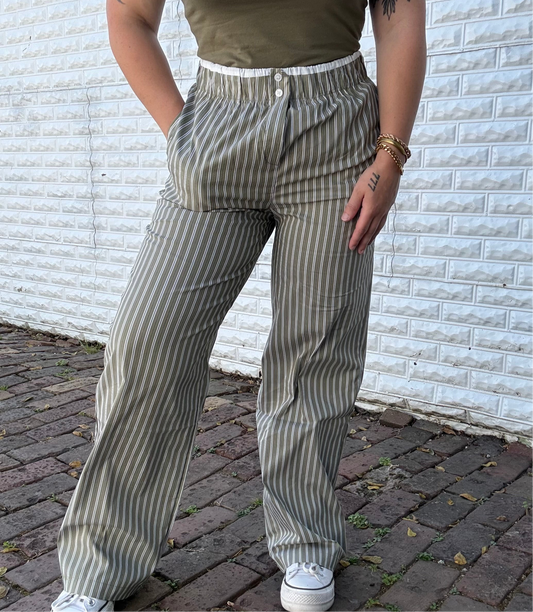 Olive Pinstripe Boxer Pants