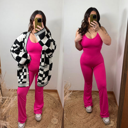 Comfort Awaits Flared Jumpsuit : Barbie Pink