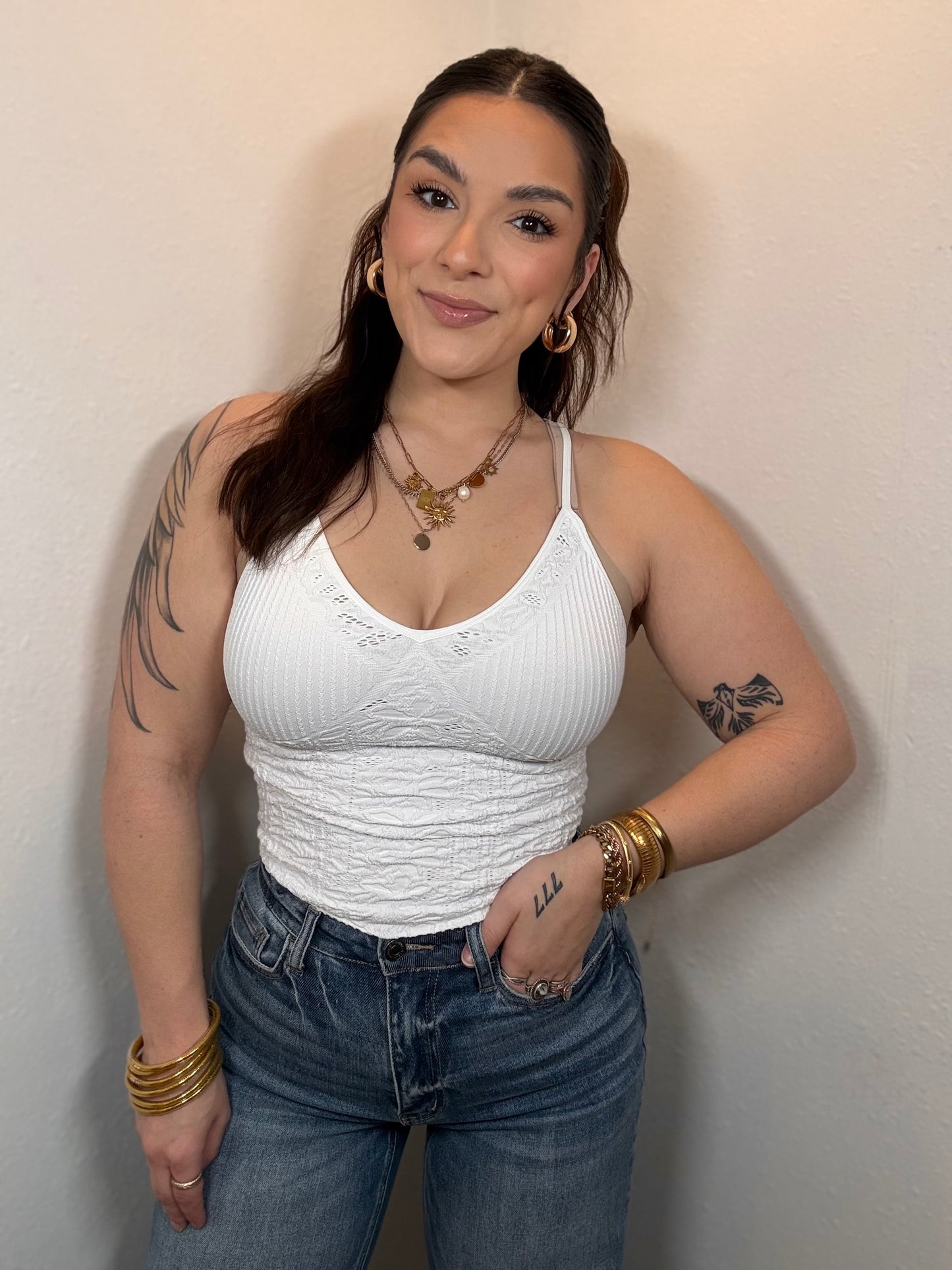 White Lacey Textured Tank