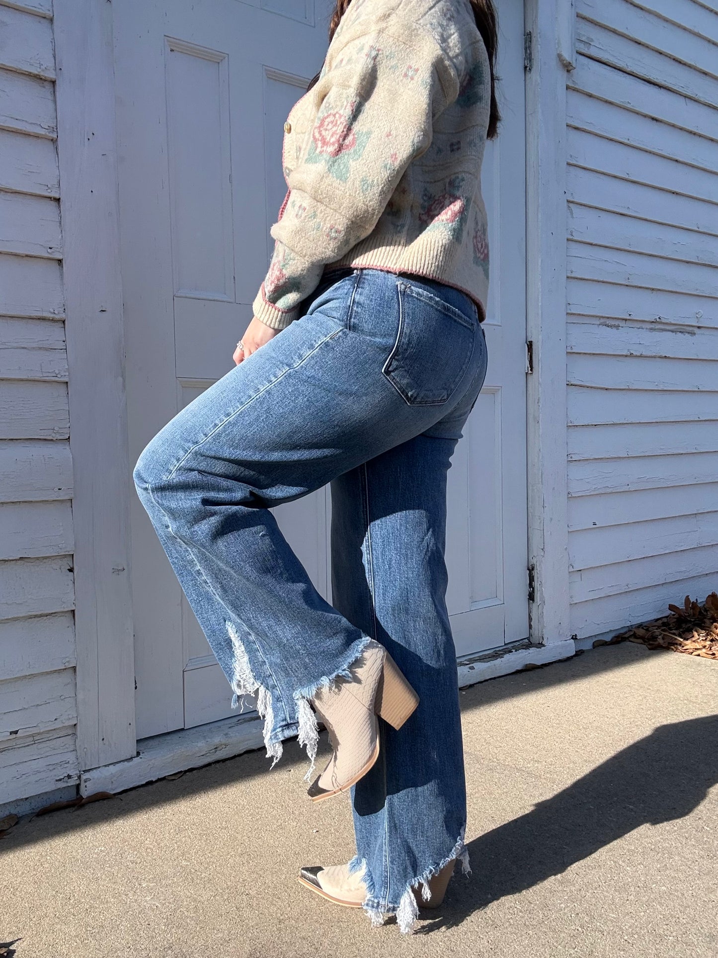 Annie Distressed Hem Denim Jeans