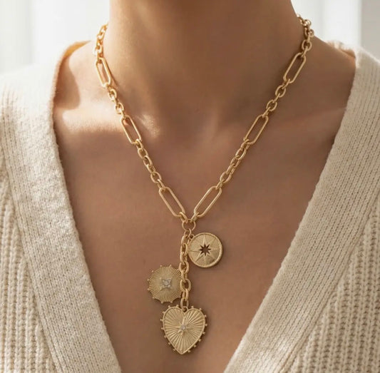 Heart & Coin Pendant Necklace
