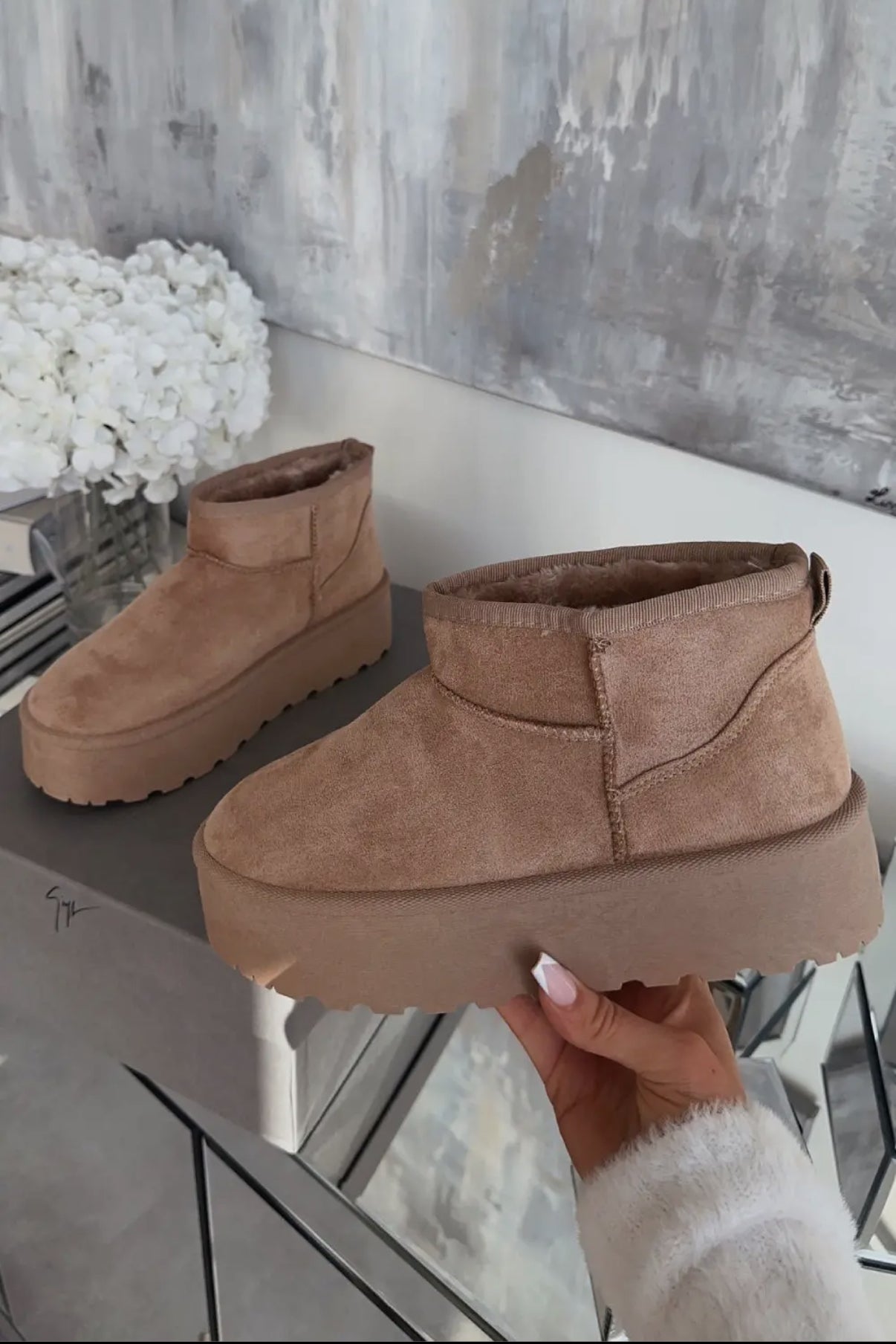 Ultra Mini Platform Booties : Beige